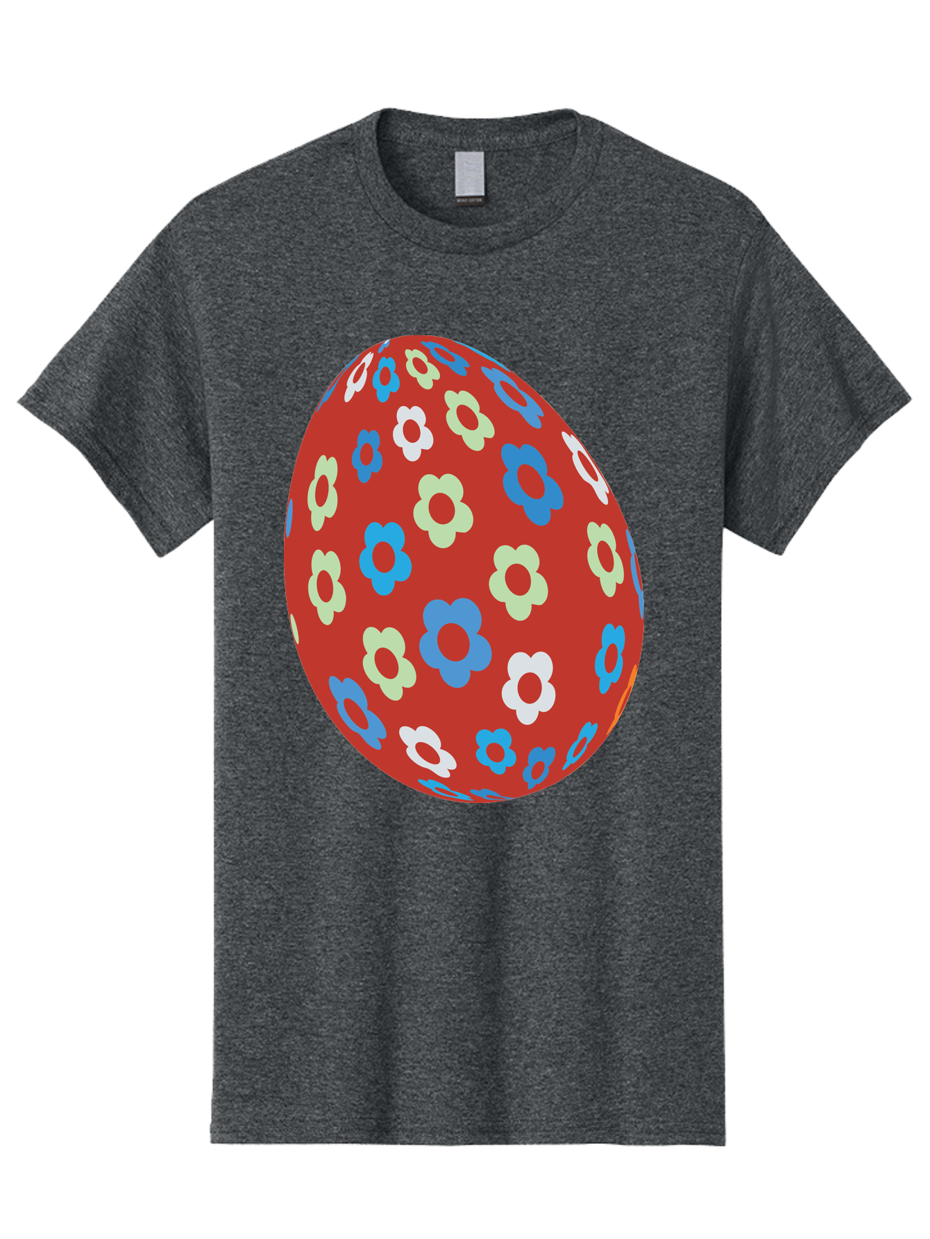 Easter-Egg-1 Men'S Graphic Tee, 100% Cotton, Comfortable Casual Summer Wear, Machine Washable, Easter Egg, Floral Pattern, Colorful Flowers, Red Egg, Blue Flowers, White Flowers, Green Flowers, Festive Design, Spring Theme, Decorated Egg, Aac671
