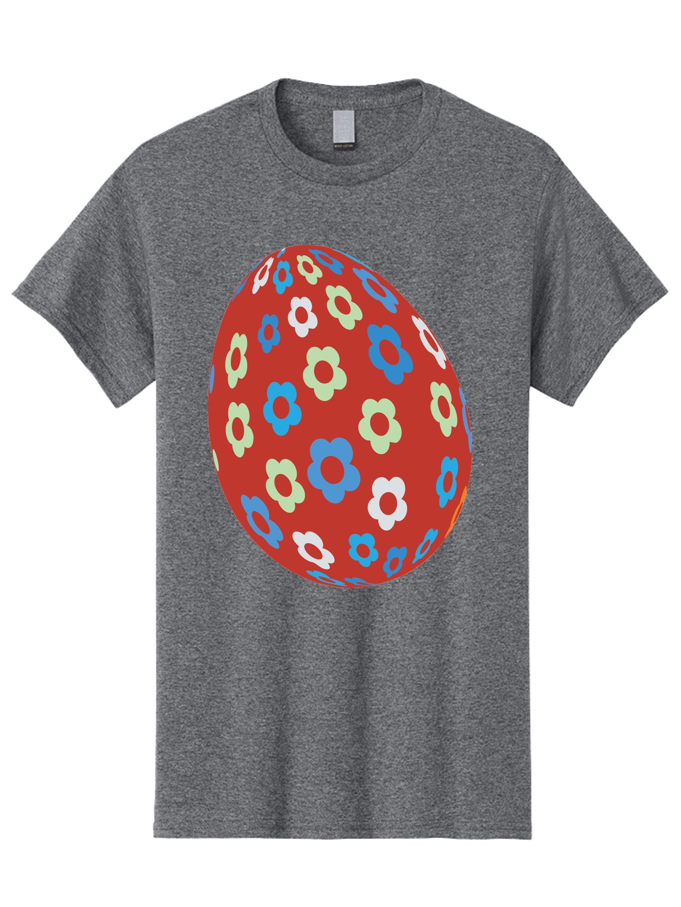 Easter-Egg-1 Men'S Graphic Tee, 100% Cotton, Comfortable Casual Summer Wear, Machine Washable, Easter Egg, Floral Pattern, Colorful Flowers, Red Egg, Blue Flowers, White Flowers, Green Flowers, Festive Design, Spring Theme, Decorated Egg, Aac671