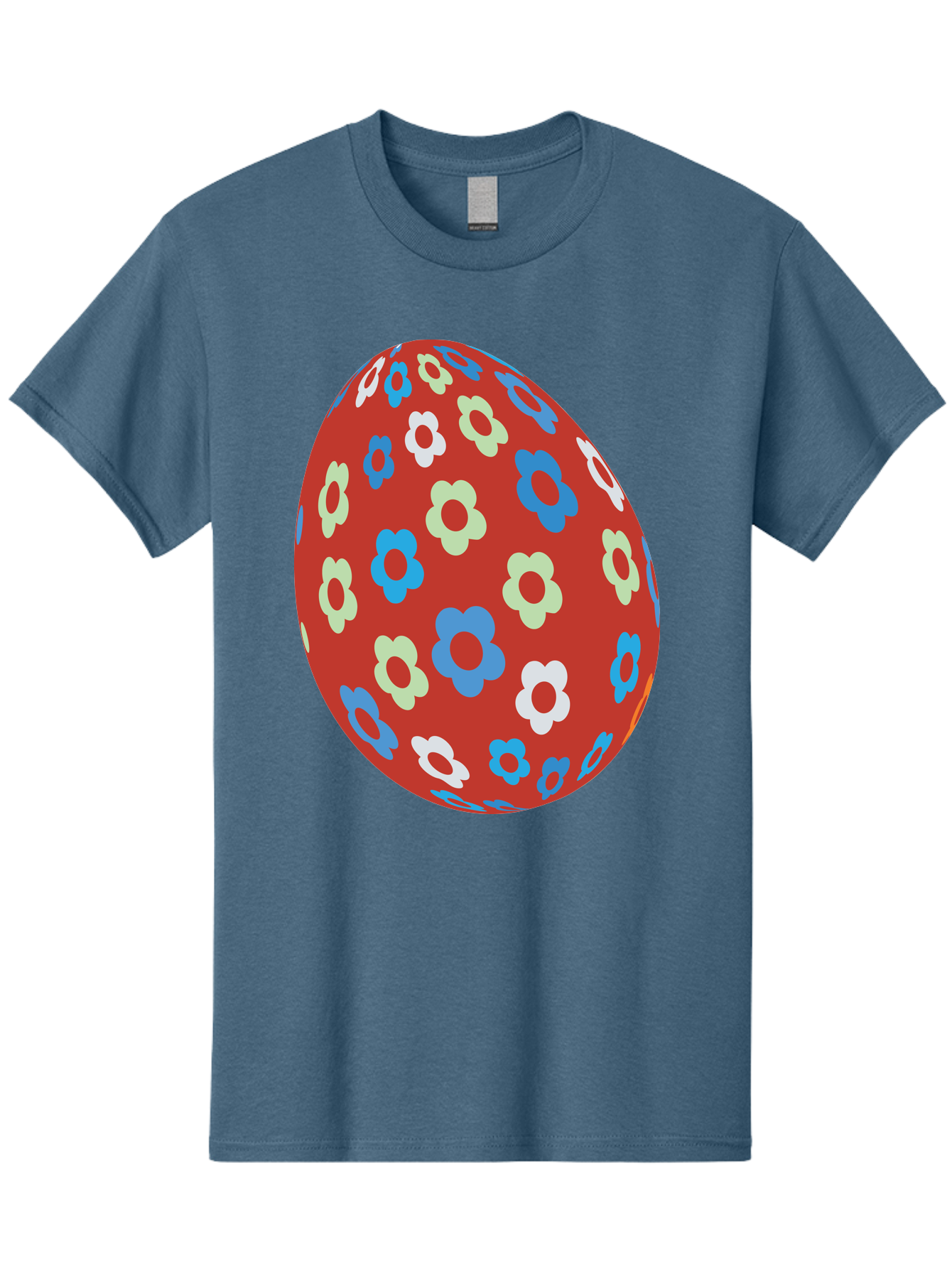 Easter-Egg-1 Men'S Graphic Tee, 100% Cotton, Comfortable Casual Summer Wear, Machine Washable, Easter Egg, Floral Pattern, Colorful Flowers, Red Egg, Blue Flowers, White Flowers, Green Flowers, Festive Design, Spring Theme, Decorated Egg, Aac671