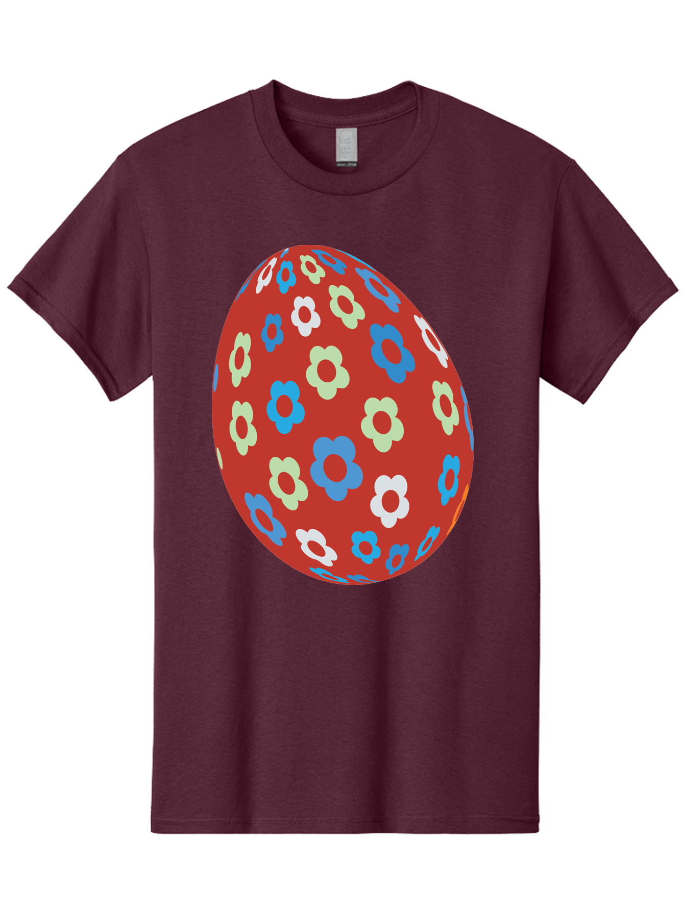 Easter-Egg-1 Men'S Graphic Tee, 100% Cotton, Comfortable Casual Summer Wear, Machine Washable, Easter Egg, Floral Pattern, Colorful Flowers, Red Egg, Blue Flowers, White Flowers, Green Flowers, Festive Design, Spring Theme, Decorated Egg, Aac671