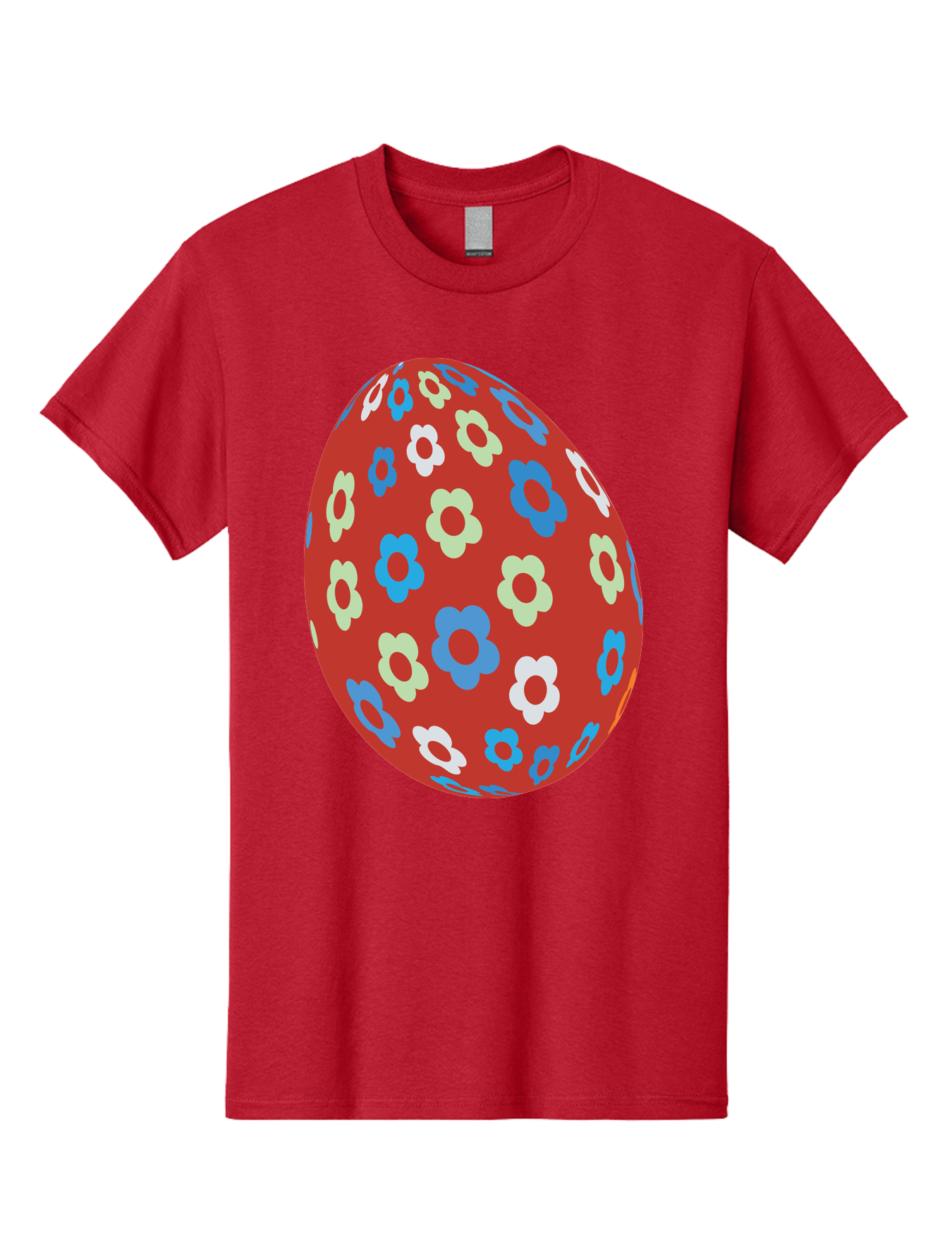 Easter-Egg-1 Men'S Graphic Tee, 100% Cotton, Comfortable Casual Summer Wear, Machine Washable, Easter Egg, Floral Pattern, Colorful Flowers, Red Egg, Blue Flowers, White Flowers, Green Flowers, Festive Design, Spring Theme, Decorated Egg, Aac671