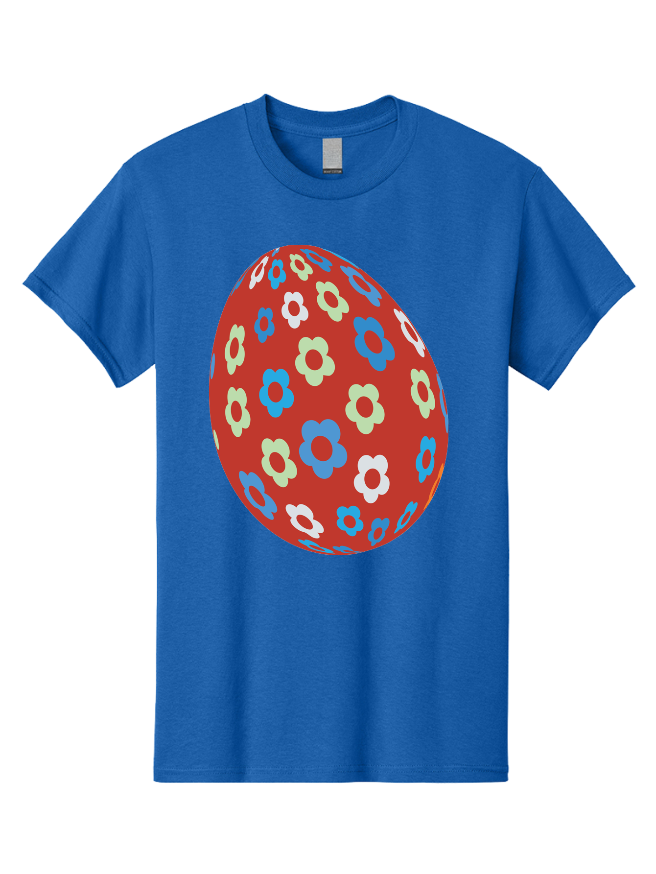 Easter-Egg-1 Men'S Graphic Tee, 100% Cotton, Comfortable Casual Summer Wear, Machine Washable, Easter Egg, Floral Pattern, Colorful Flowers, Red Egg, Blue Flowers, White Flowers, Green Flowers, Festive Design, Spring Theme, Decorated Egg, Aac671