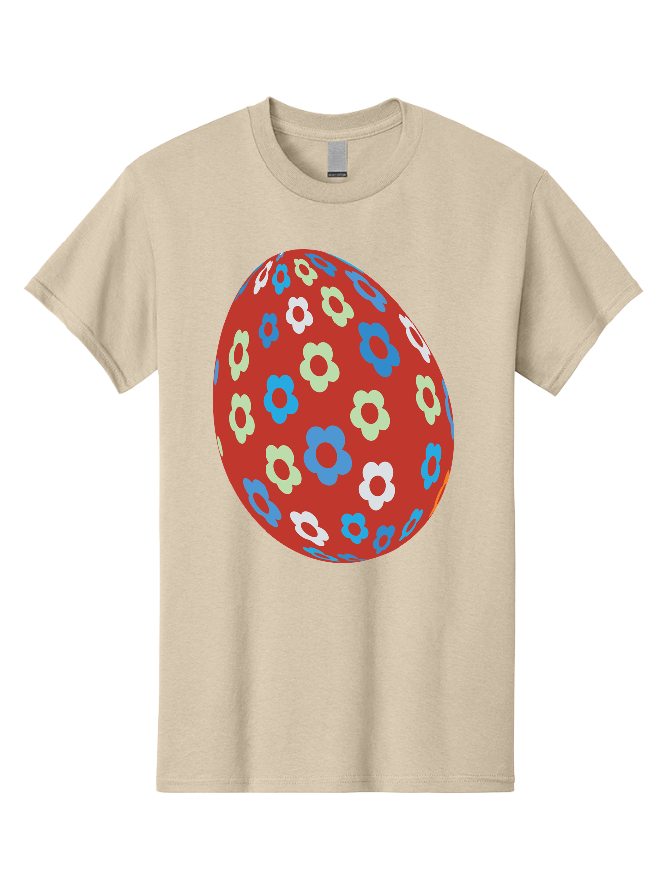 Easter-Egg-1 Men'S Graphic Tee, 100% Cotton, Comfortable Casual Summer Wear, Machine Washable, Easter Egg, Floral Pattern, Colorful Flowers, Red Egg, Blue Flowers, White Flowers, Green Flowers, Festive Design, Spring Theme, Decorated Egg, Aac671