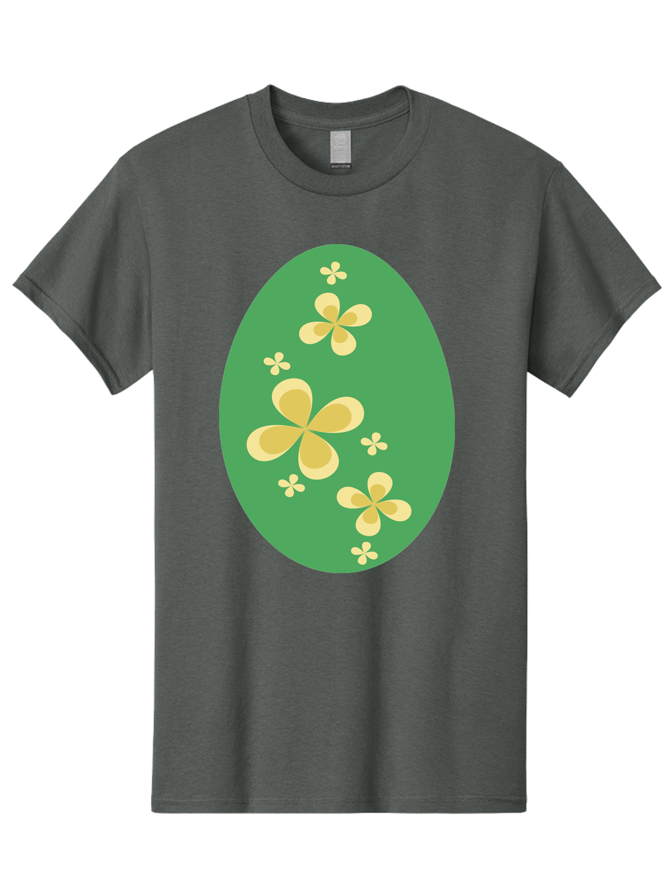 Easter-Egg-2 Men'S Graphic Tee, 100% Cotton, Comfortable Casual Summer Wear, Machine Washable, Easter Egg, Floral Pattern, Yellow Flowers, Oval Shape, Decorative Design, Spring Theme, Easter Decoration, Floral Motif, Pastel Colors Aac672
