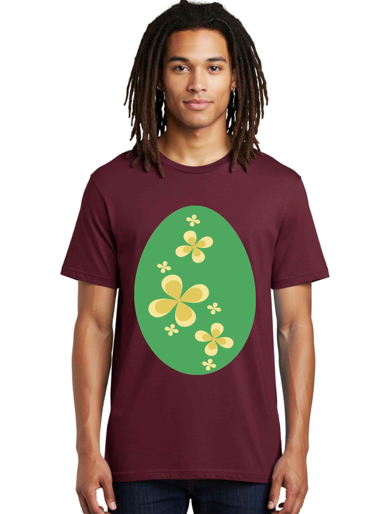 Easter-Egg-2 Men'S Graphic Tee, 100% Cotton, Comfortable Casual Summer Wear, Machine Washable, Easter Egg, Floral Pattern, Yellow Flowers, Oval Shape, Decorative Design, Spring Theme, Easter Decoration, Floral Motif, Pastel Colors Aac672