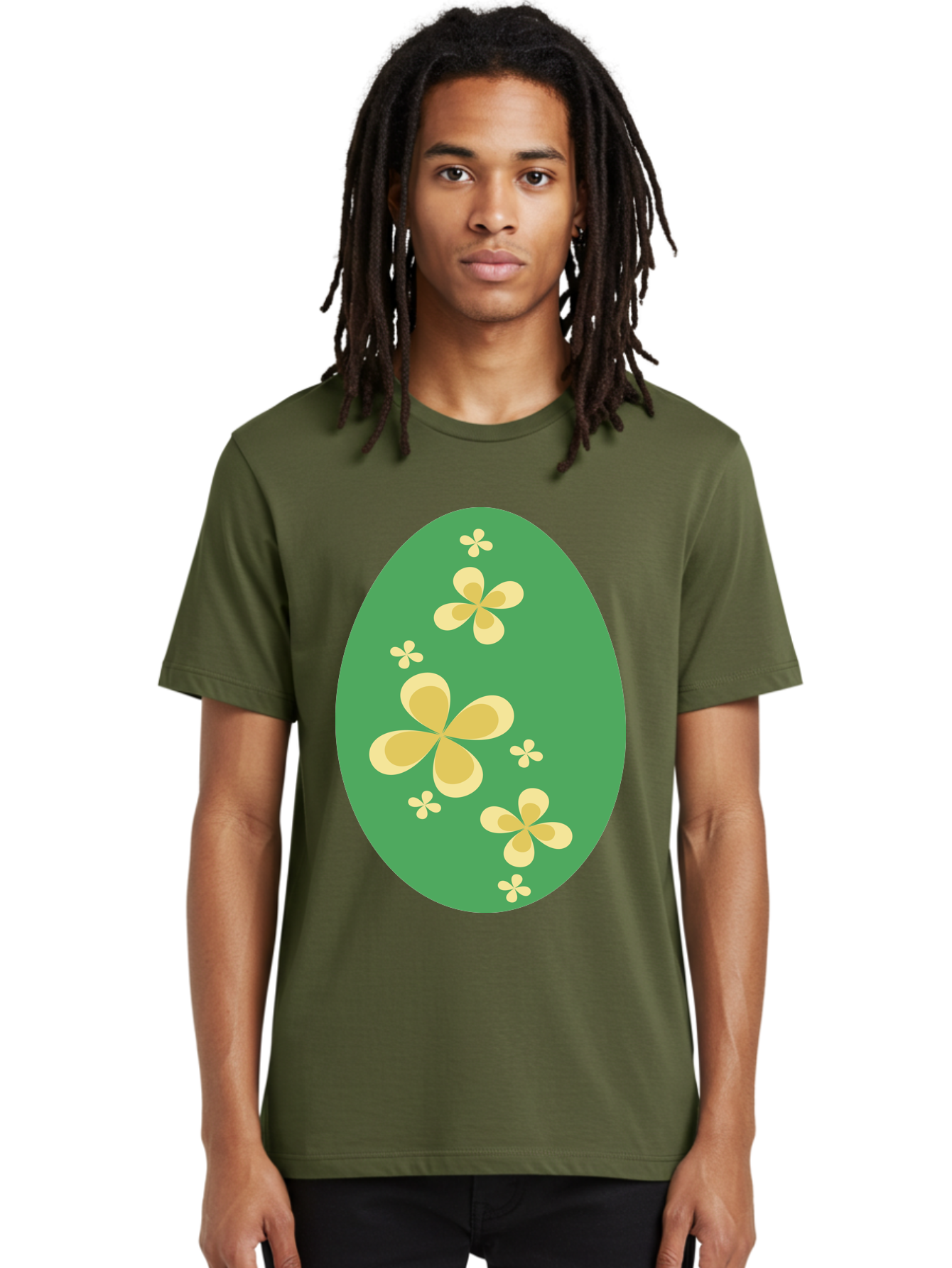Easter-Egg-2 Men'S Graphic Tee, 100% Cotton, Comfortable Casual Summer Wear, Machine Washable, Easter Egg, Floral Pattern, Yellow Flowers, Oval Shape, Decorative Design, Spring Theme, Easter Decoration, Floral Motif, Pastel Colors Aac672