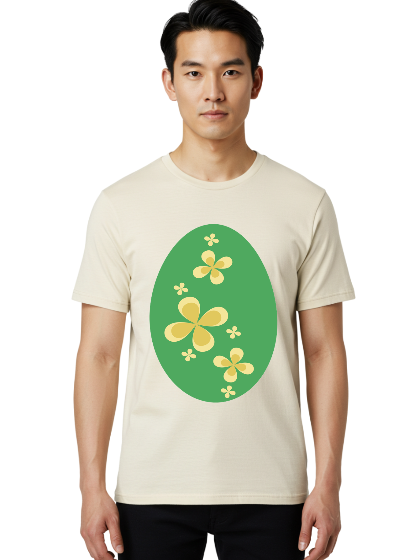 Easter-Egg-2 Men'S Graphic Tee, 100% Cotton, Comfortable Casual Summer Wear, Machine Washable, Easter Egg, Floral Pattern, Yellow Flowers, Oval Shape, Decorative Design, Spring Theme, Easter Decoration, Floral Motif, Pastel Colors Aac672