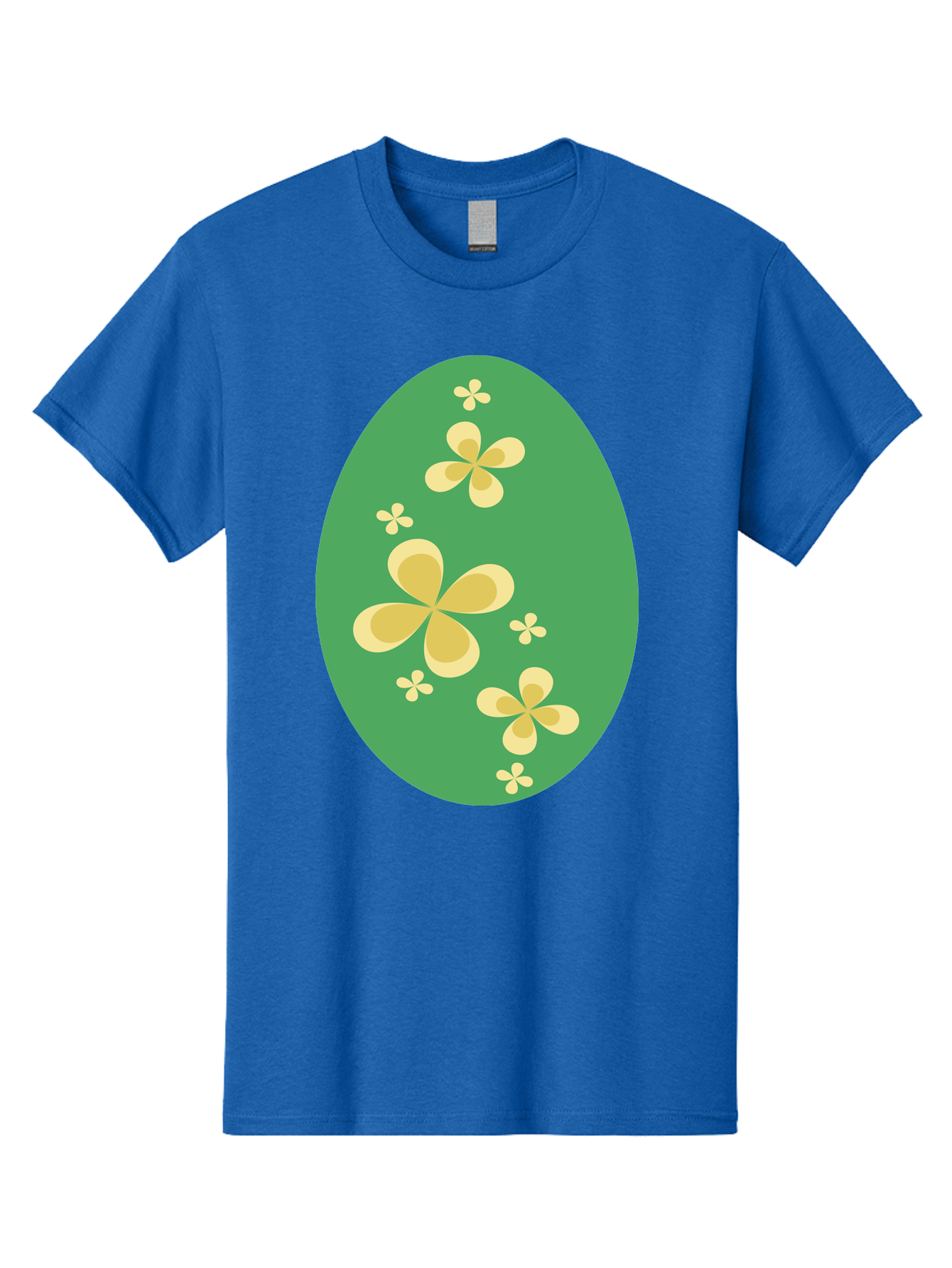 Easter-Egg-2 Men'S Graphic Tee, 100% Cotton, Comfortable Casual Summer Wear, Machine Washable, Easter Egg, Floral Pattern, Yellow Flowers, Oval Shape, Decorative Design, Spring Theme, Easter Decoration, Floral Motif, Pastel Colors Aac672