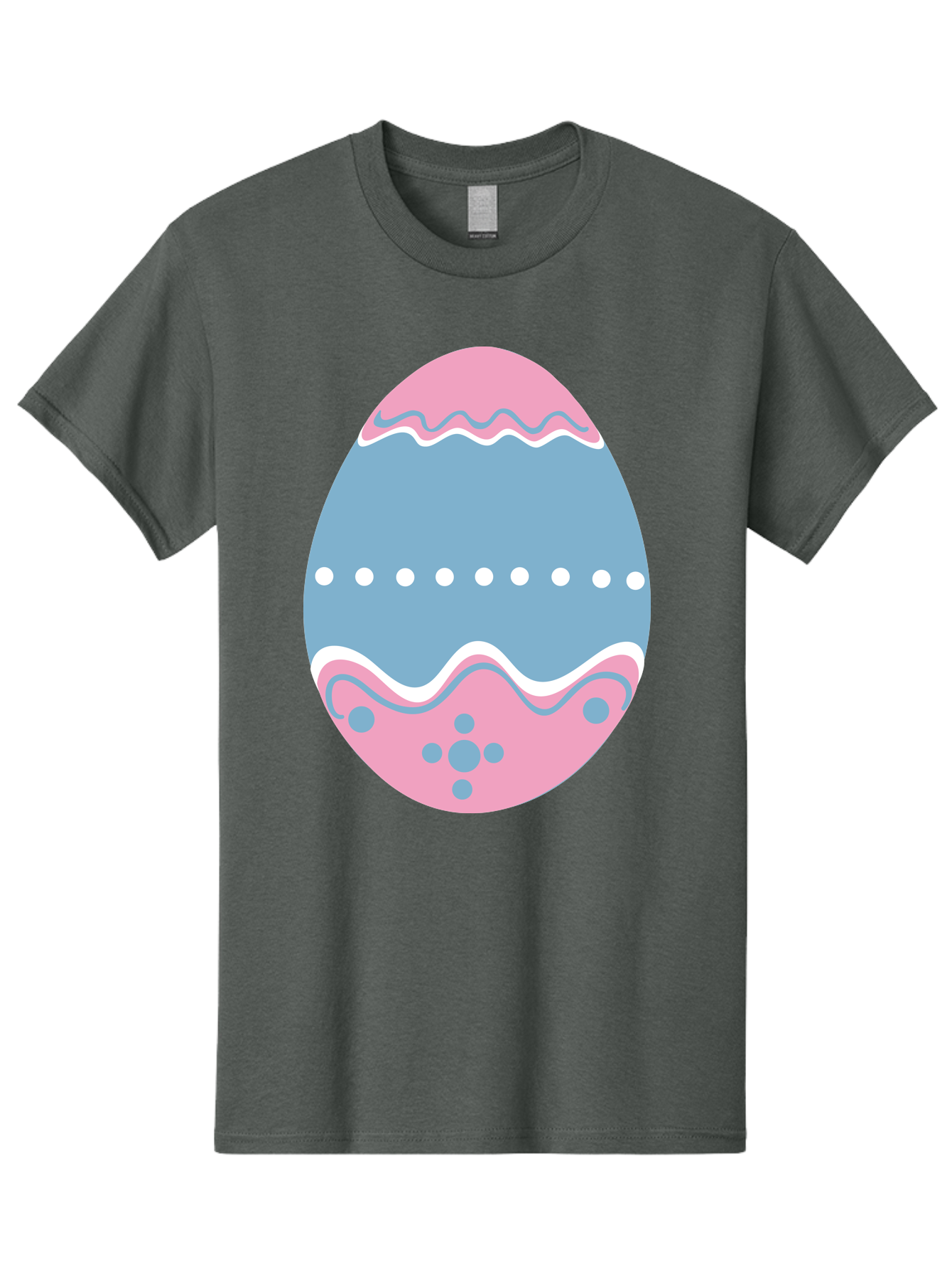 Easter-Egg-3 Men'S Graphic Tee, 100% Cotton, Comfortable Casual Summer Wear, Machine Washable, Easter Egg, Pink And Blue Egg, Decorated Egg, Wavy Lines, White Dots, Blue And Pink Swirls, Pastel Colors, Spring Decoration, Easter Theme, Aac673