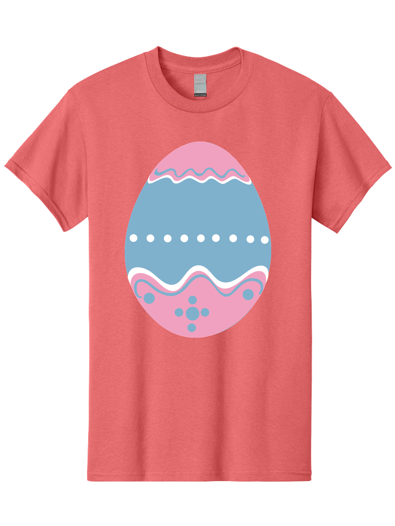 Easter-Egg-3 Men'S Graphic Tee, 100% Cotton, Comfortable Casual Summer Wear, Machine Washable, Easter Egg, Pink And Blue Egg, Decorated Egg, Wavy Lines, White Dots, Blue And Pink Swirls, Pastel Colors, Spring Decoration, Easter Theme, Aac673