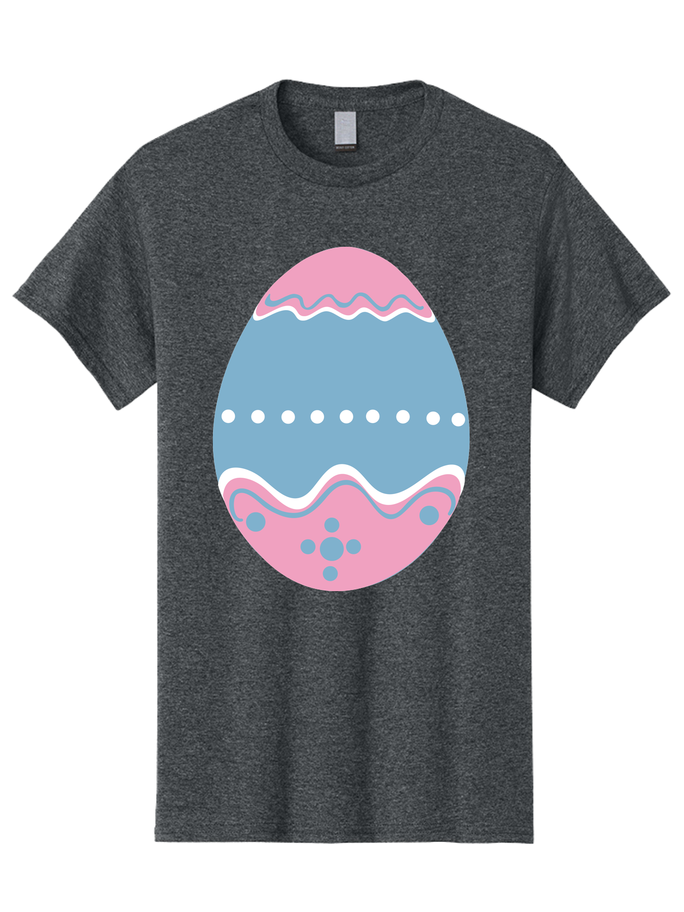 Easter-Egg-3 Men'S Graphic Tee, 100% Cotton, Comfortable Casual Summer Wear, Machine Washable, Easter Egg, Pink And Blue Egg, Decorated Egg, Wavy Lines, White Dots, Blue And Pink Swirls, Pastel Colors, Spring Decoration, Easter Theme, Aac673