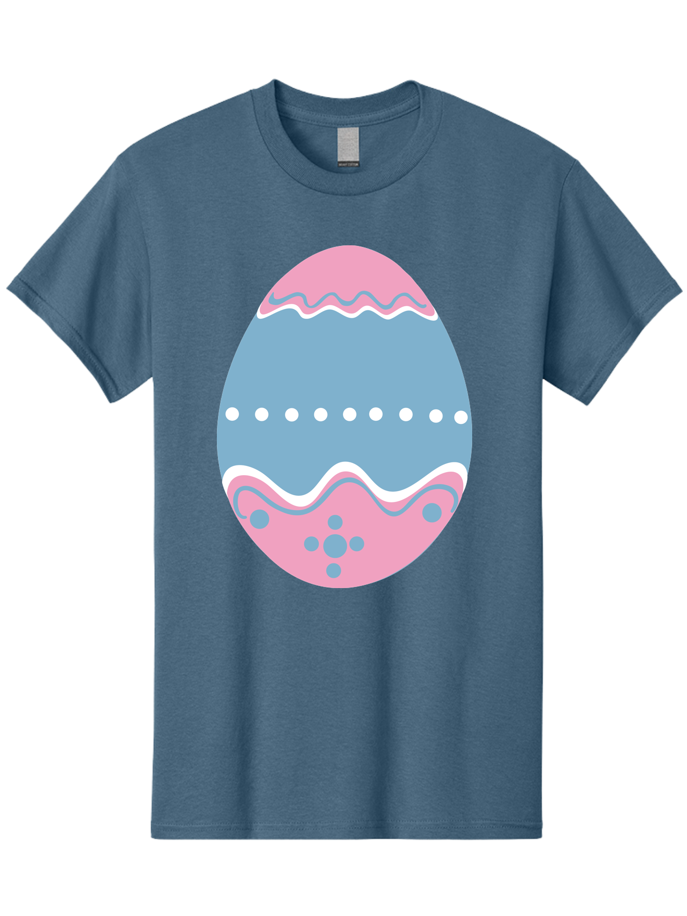 Easter-Egg-3 Men'S Graphic Tee, 100% Cotton, Comfortable Casual Summer Wear, Machine Washable, Easter Egg, Pink And Blue Egg, Decorated Egg, Wavy Lines, White Dots, Blue And Pink Swirls, Pastel Colors, Spring Decoration, Easter Theme, Aac673