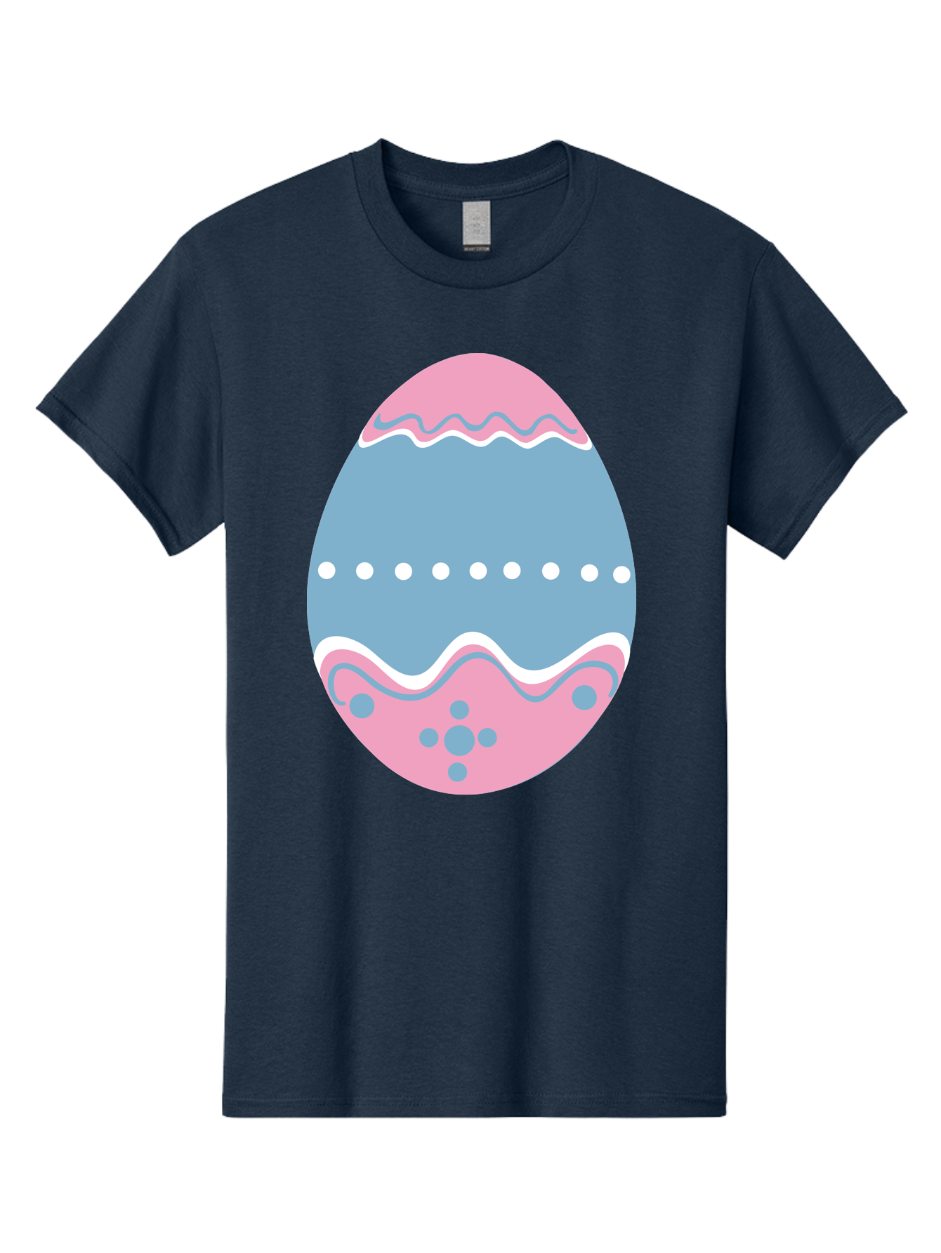 Easter-Egg-3 Men'S Graphic Tee, 100% Cotton, Comfortable Casual Summer Wear, Machine Washable, Easter Egg, Pink And Blue Egg, Decorated Egg, Wavy Lines, White Dots, Blue And Pink Swirls, Pastel Colors, Spring Decoration, Easter Theme, Aac673