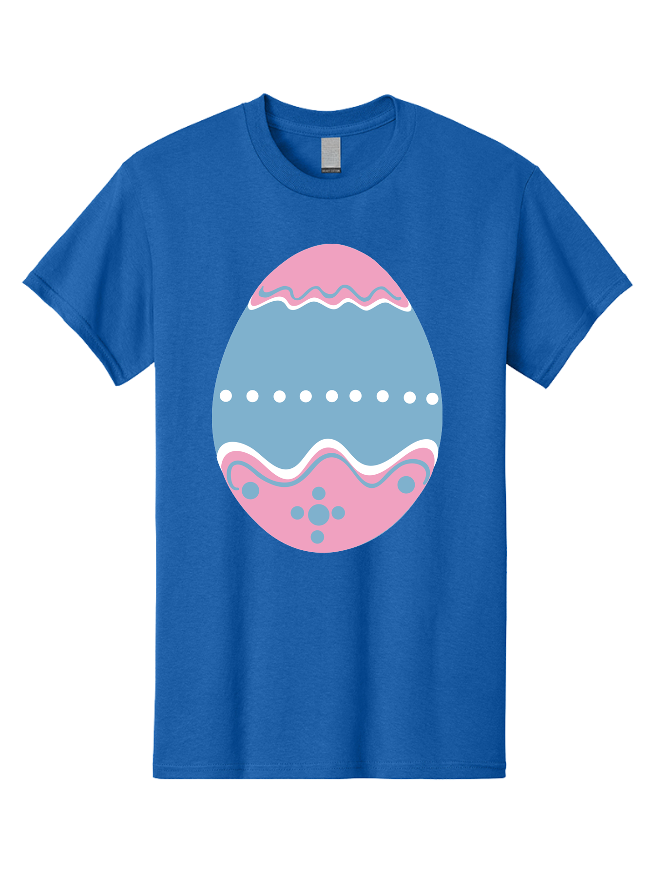 Easter-Egg-3 Men'S Graphic Tee, 100% Cotton, Comfortable Casual Summer Wear, Machine Washable, Easter Egg, Pink And Blue Egg, Decorated Egg, Wavy Lines, White Dots, Blue And Pink Swirls, Pastel Colors, Spring Decoration, Easter Theme, Aac673