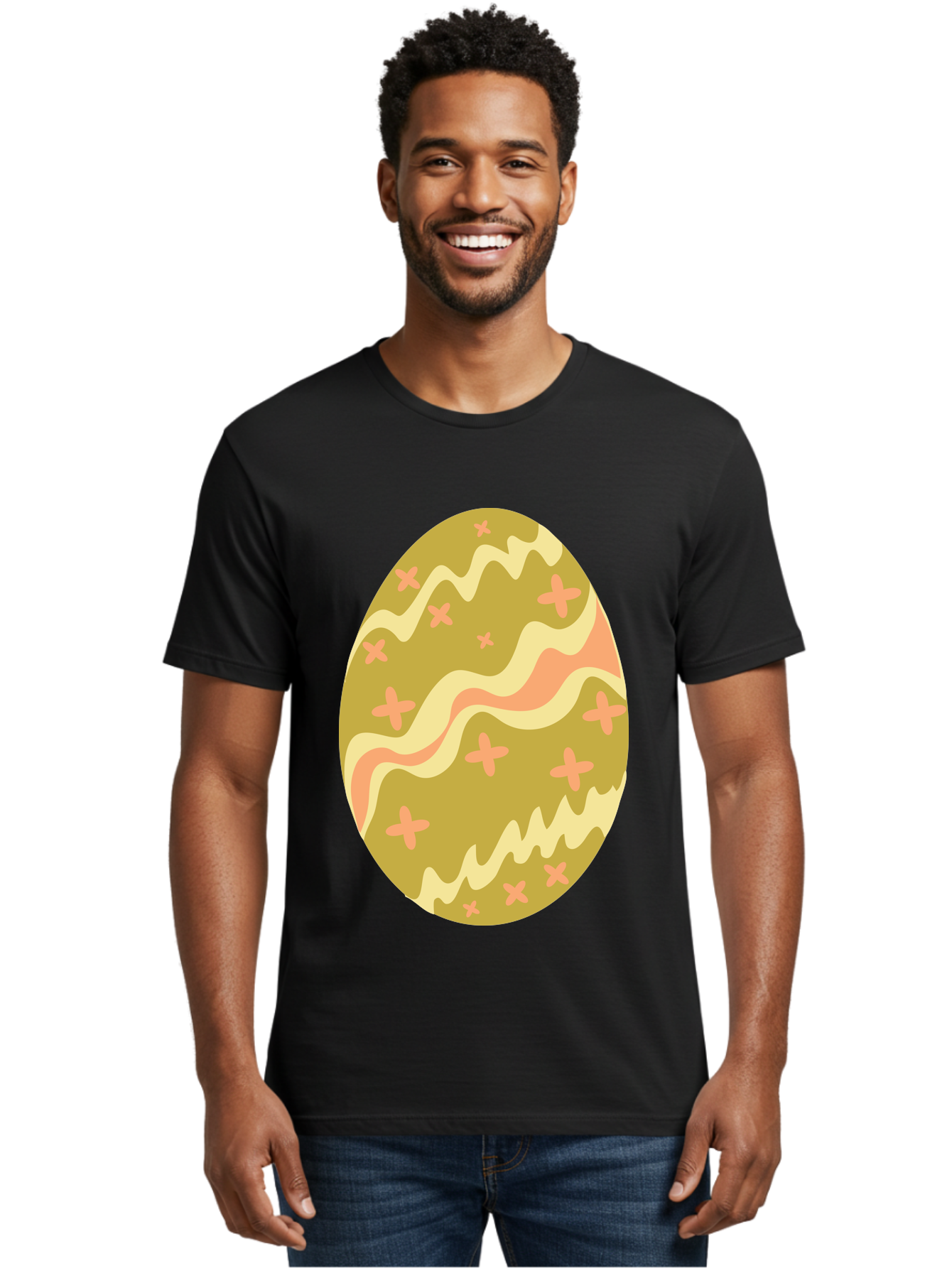 Easter-Egg-4 Men'S Graphic Tee, 100% Cotton, Comfortable Casual Summer Wear, Machine Washable, Easter Egg, Pastel Colors, Wavy Lines, Pink Crosses, Decorated Egg, Spring Theme, Festive Design, Easter Decoration, Egg Hunt Aac674