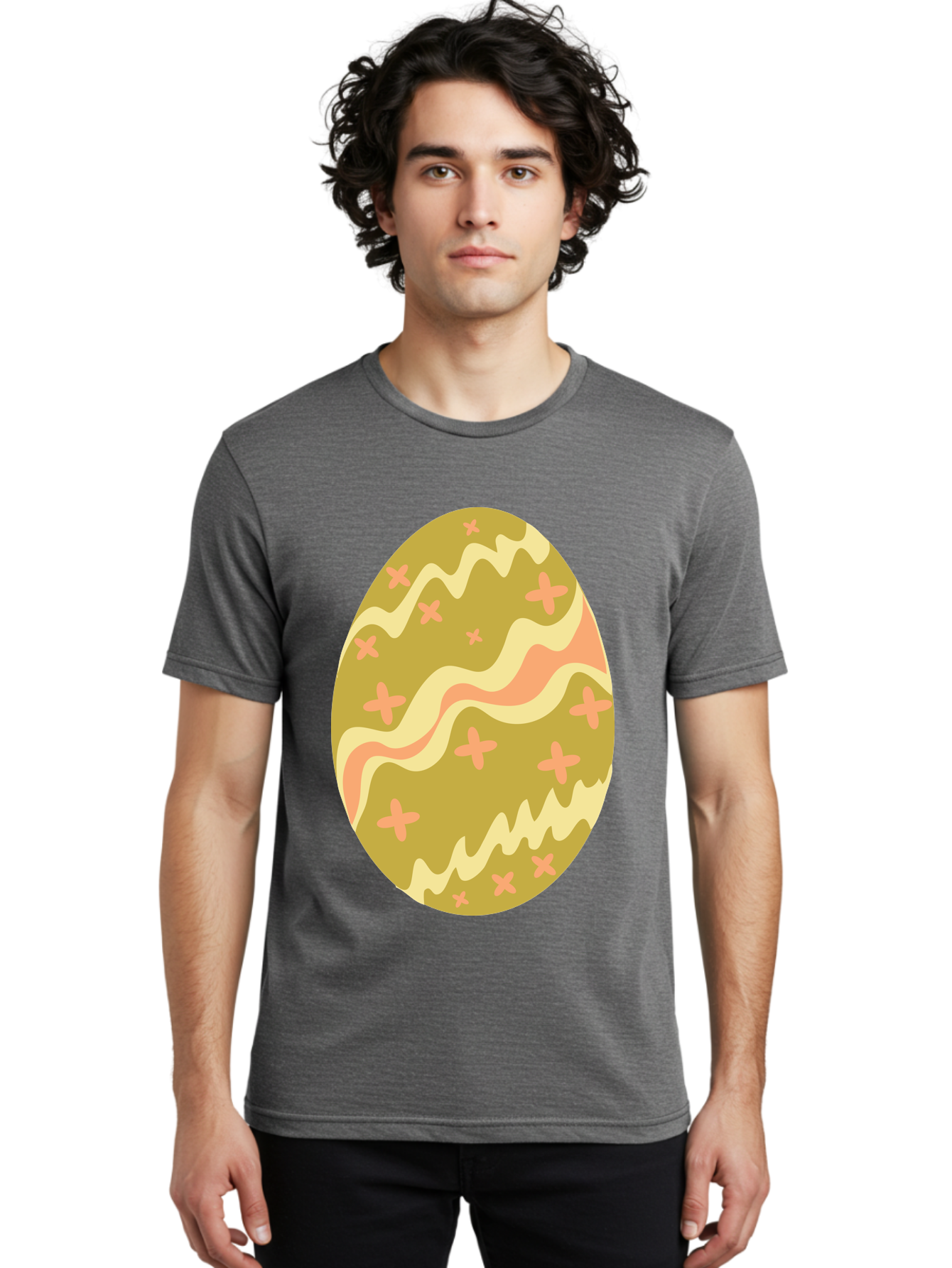 Easter-Egg-4 Men'S Graphic Tee, 100% Cotton, Comfortable Casual Summer Wear, Machine Washable, Easter Egg, Pastel Colors, Wavy Lines, Pink Crosses, Decorated Egg, Spring Theme, Festive Design, Easter Decoration, Egg Hunt Aac674