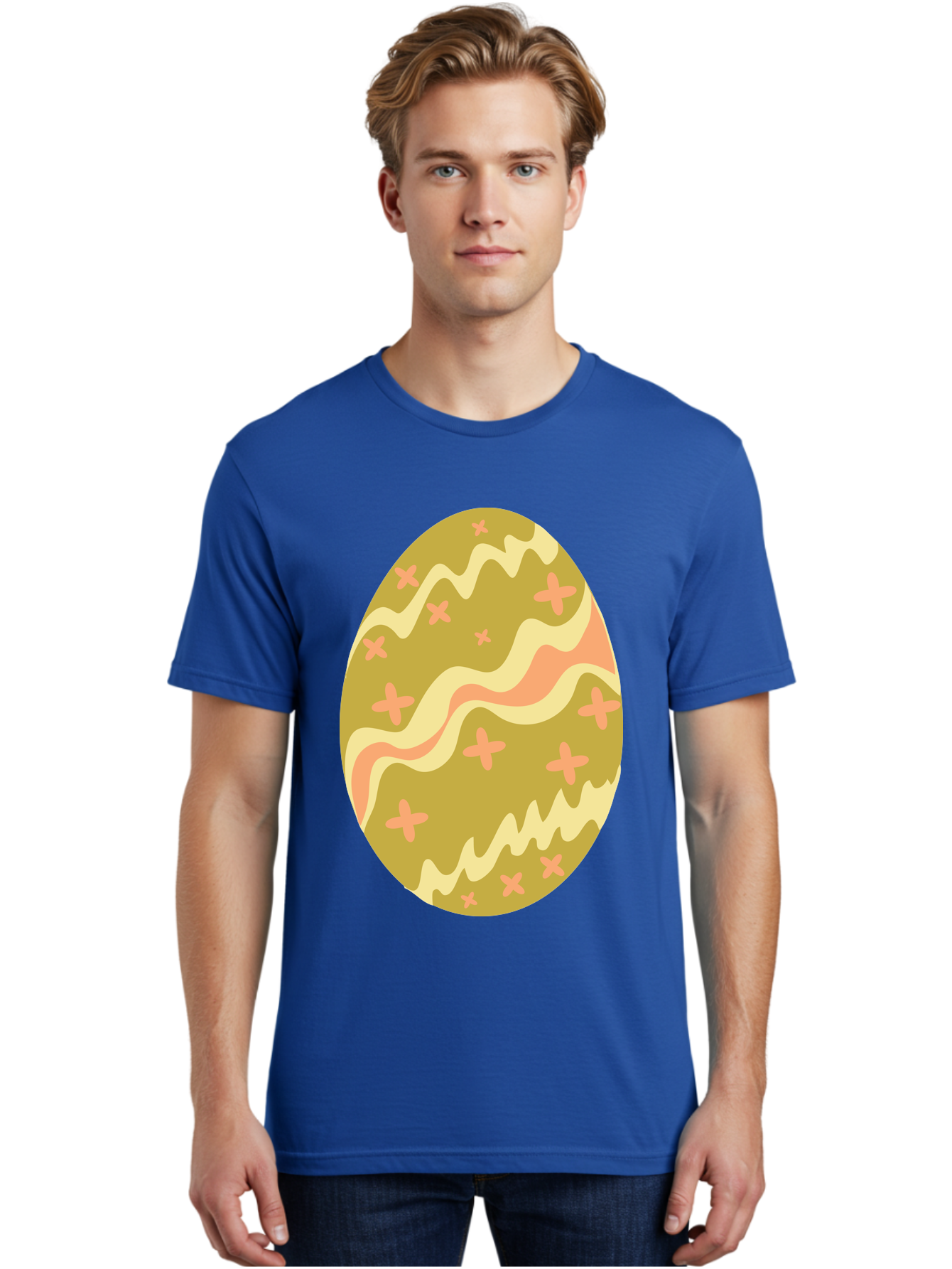 Easter-Egg-4 Men'S Graphic Tee, 100% Cotton, Comfortable Casual Summer Wear, Machine Washable, Easter Egg, Pastel Colors, Wavy Lines, Pink Crosses, Decorated Egg, Spring Theme, Festive Design, Easter Decoration, Egg Hunt Aac674