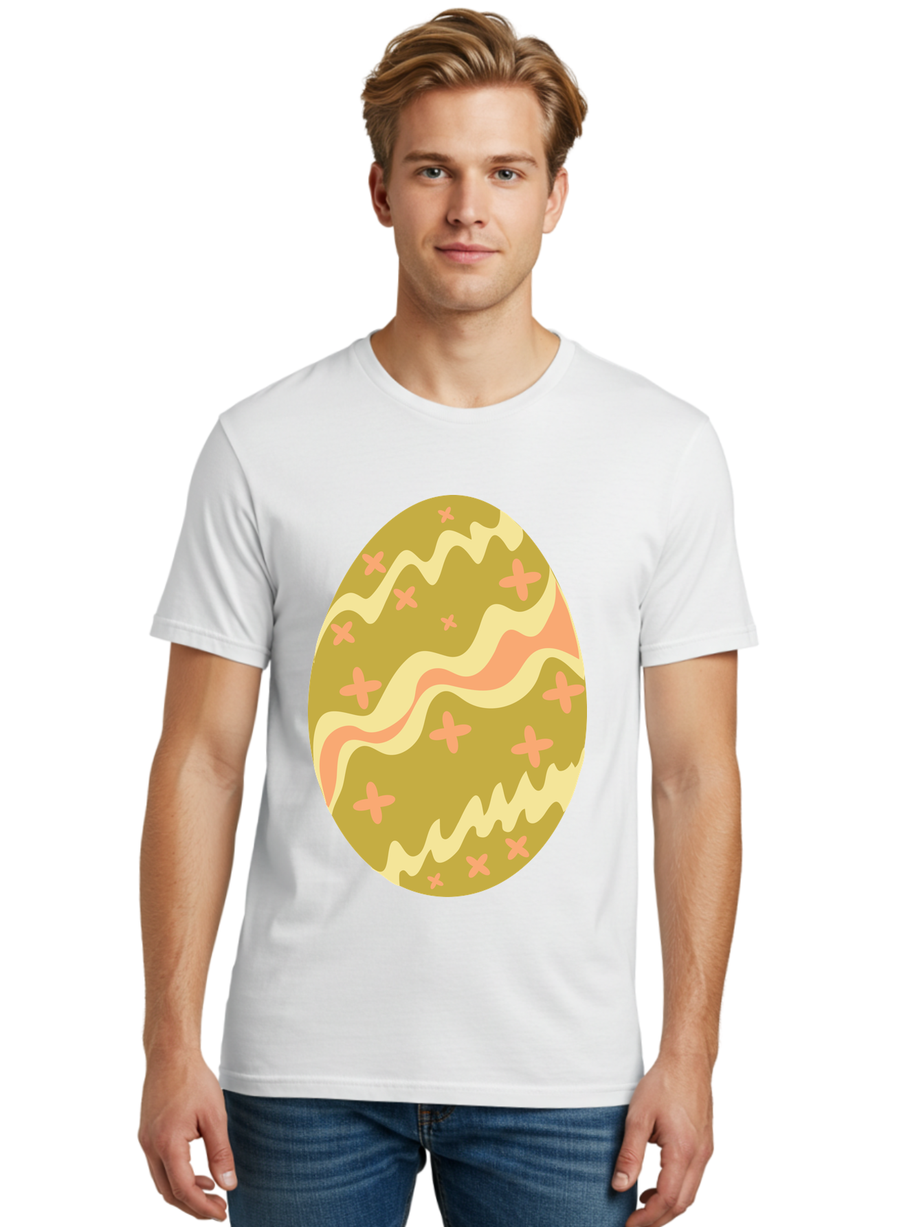 Easter-Egg-4 Men'S Graphic Tee, 100% Cotton, Comfortable Casual Summer Wear, Machine Washable, Easter Egg, Pastel Colors, Wavy Lines, Pink Crosses, Decorated Egg, Spring Theme, Festive Design, Easter Decoration, Egg Hunt Aac674