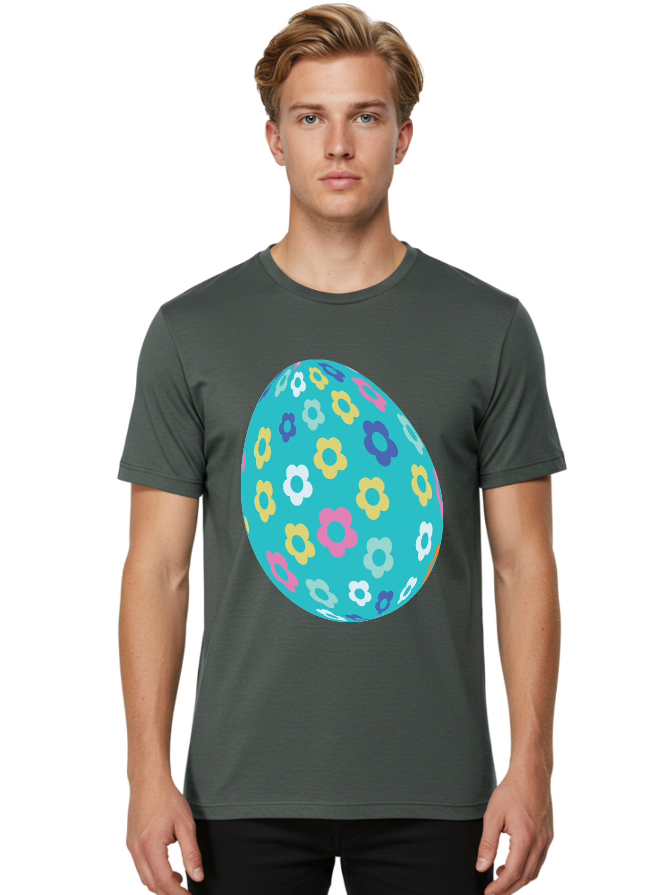 Easter-Egg-Flowers Men'S Graphic Tee, 100% Cotton, Comfortable Casual Summer Wear, Machine Washable, Easter Egg Decoration, Floral Pattern, Colorful Flowers, Pastel Colors, Spring Theme, Easter Celebration, Festive Design, Decorative Egg, Aac675
