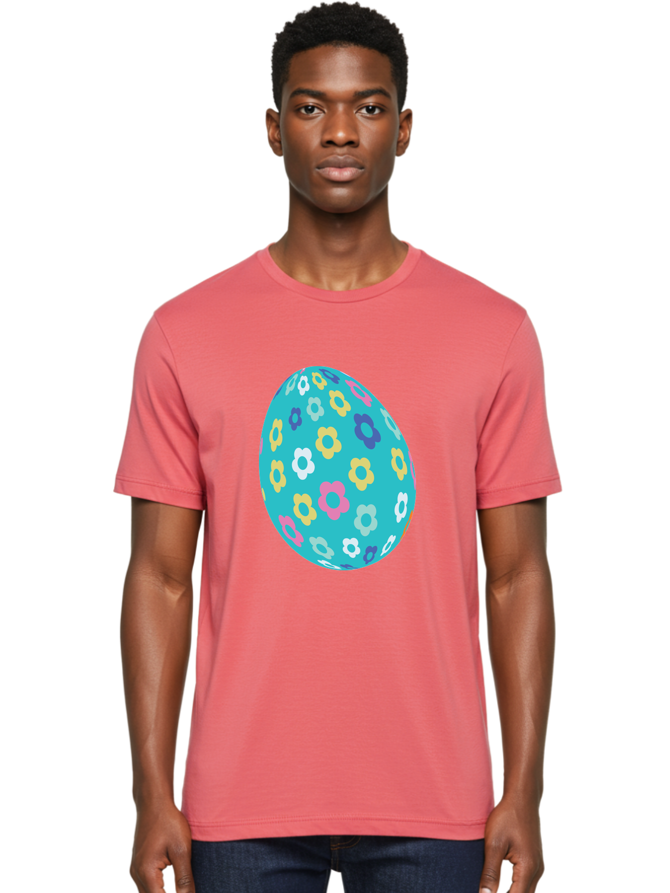 Easter-Egg-Flowers Men'S Graphic Tee, 100% Cotton, Comfortable Casual Summer Wear, Machine Washable, Easter Egg Decoration, Floral Pattern, Colorful Flowers, Pastel Colors, Spring Theme, Easter Celebration, Festive Design, Decorative Egg, Aac675