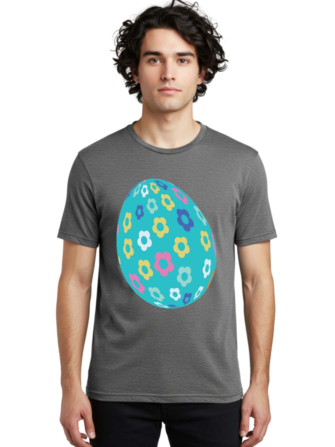 Easter-Egg-Flowers Men'S Graphic Tee, 100% Cotton, Comfortable Casual Summer Wear, Machine Washable, Easter Egg Decoration, Floral Pattern, Colorful Flowers, Pastel Colors, Spring Theme, Easter Celebration, Festive Design, Decorative Egg, Aac675