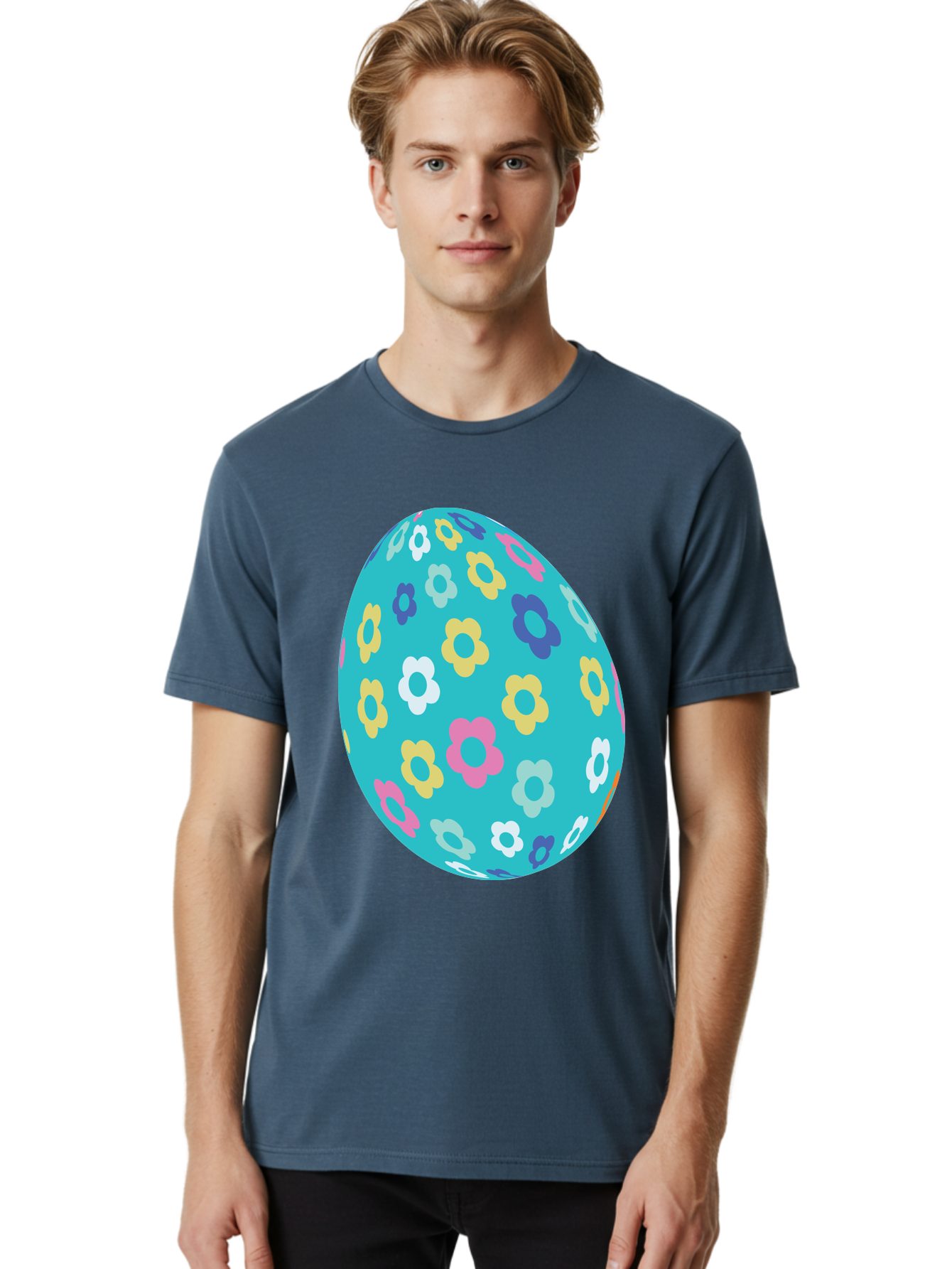 Easter-Egg-Flowers Men'S Graphic Tee, 100% Cotton, Comfortable Casual Summer Wear, Machine Washable, Easter Egg Decoration, Floral Pattern, Colorful Flowers, Pastel Colors, Spring Theme, Easter Celebration, Festive Design, Decorative Egg, Aac675