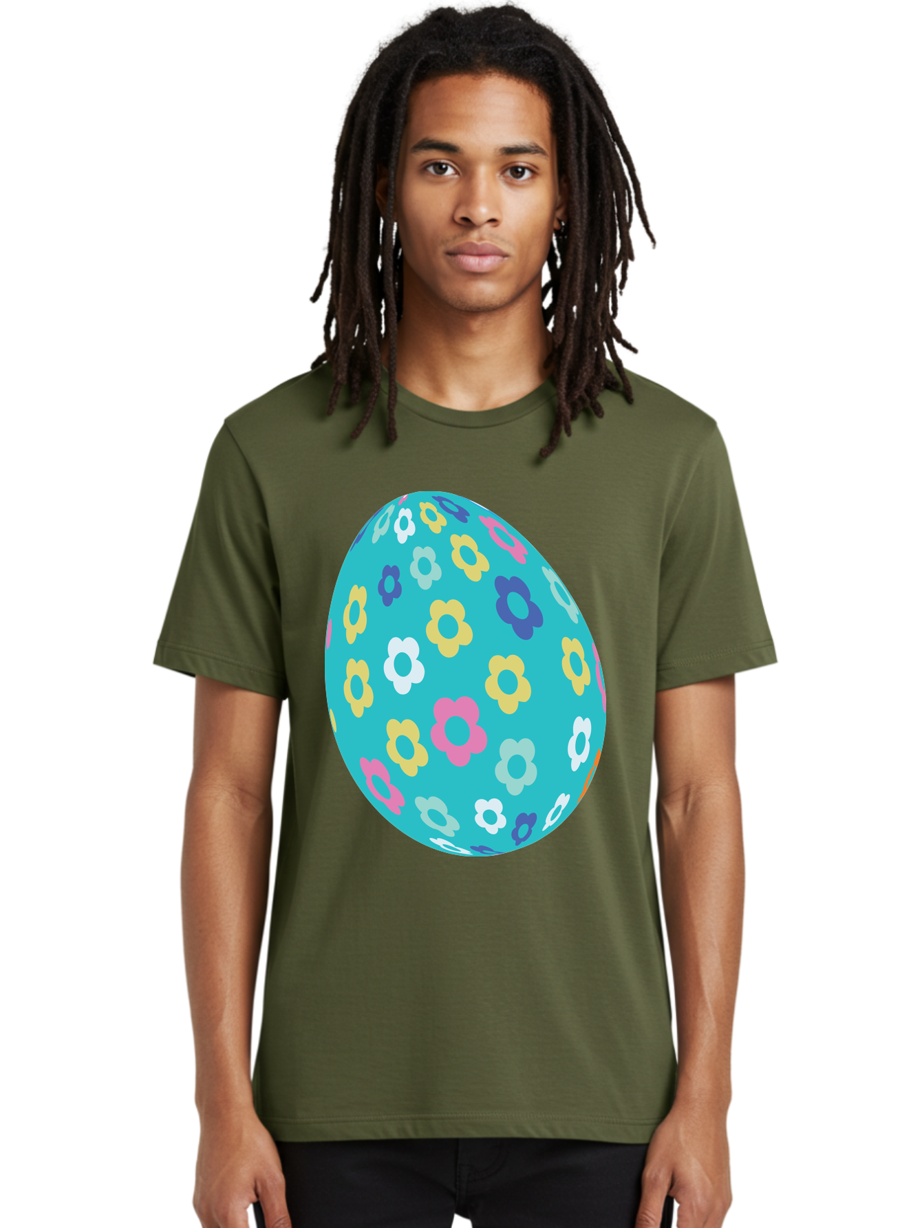 Easter-Egg-Flowers Men'S Graphic Tee, 100% Cotton, Comfortable Casual Summer Wear, Machine Washable, Easter Egg Decoration, Floral Pattern, Colorful Flowers, Pastel Colors, Spring Theme, Easter Celebration, Festive Design, Decorative Egg, Aac675