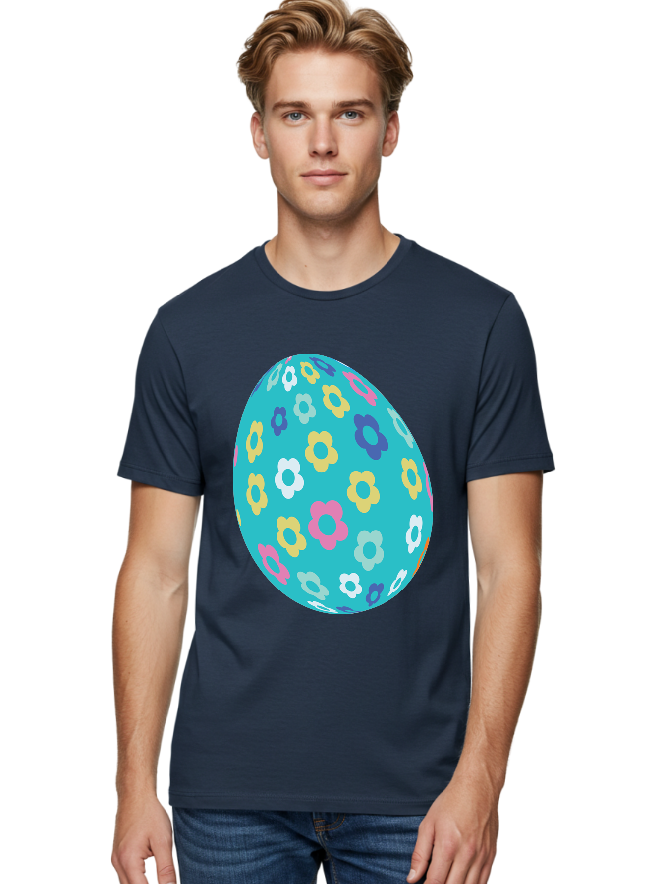 Easter-Egg-Flowers Men'S Graphic Tee, 100% Cotton, Comfortable Casual Summer Wear, Machine Washable, Easter Egg Decoration, Floral Pattern, Colorful Flowers, Pastel Colors, Spring Theme, Easter Celebration, Festive Design, Decorative Egg, Aac675