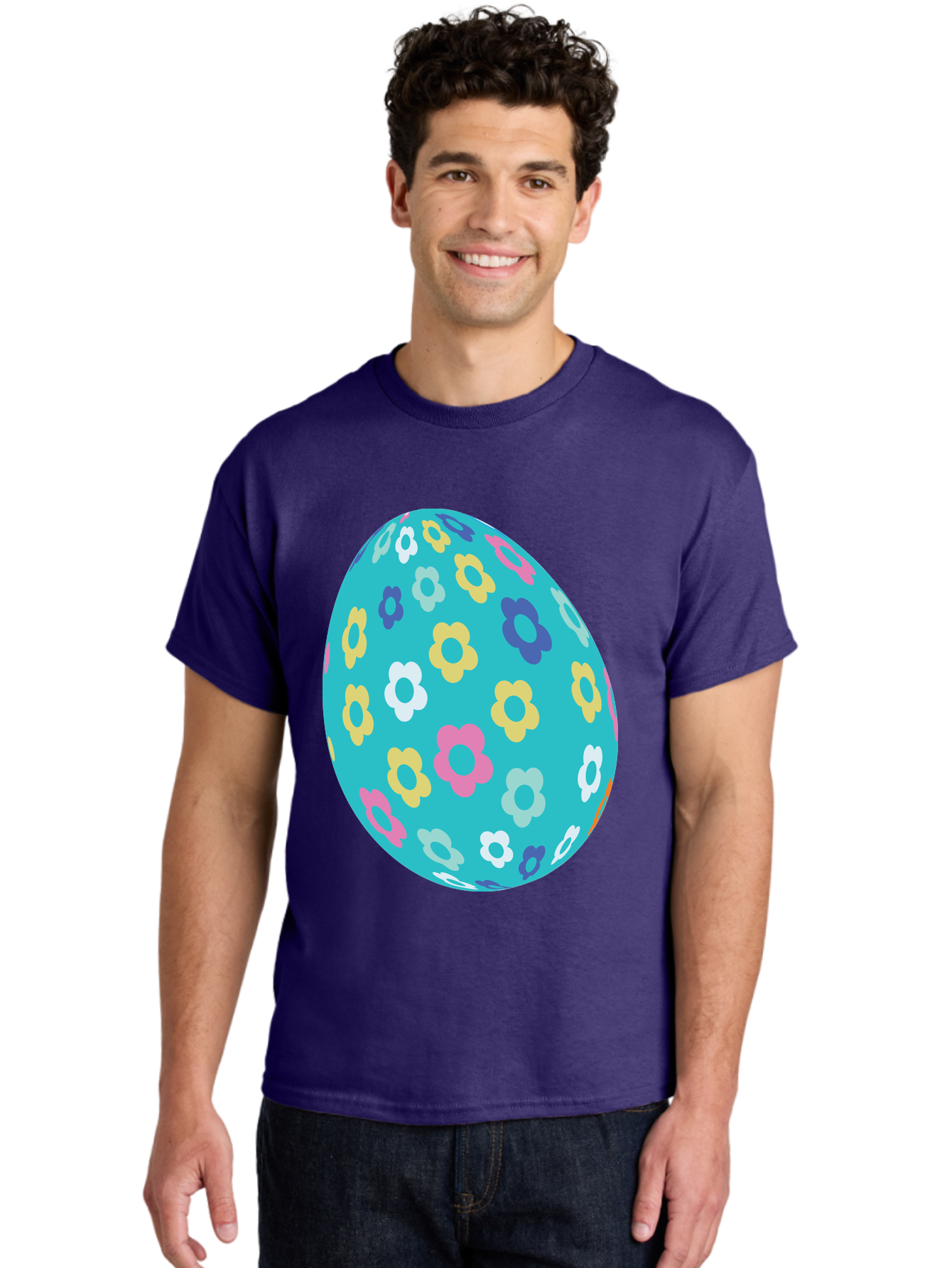 Easter-Egg-Flowers Men'S Graphic Tee, 100% Cotton, Comfortable Casual Summer Wear, Machine Washable, Easter Egg Decoration, Floral Pattern, Colorful Flowers, Pastel Colors, Spring Theme, Easter Celebration, Festive Design, Decorative Egg, Aac675