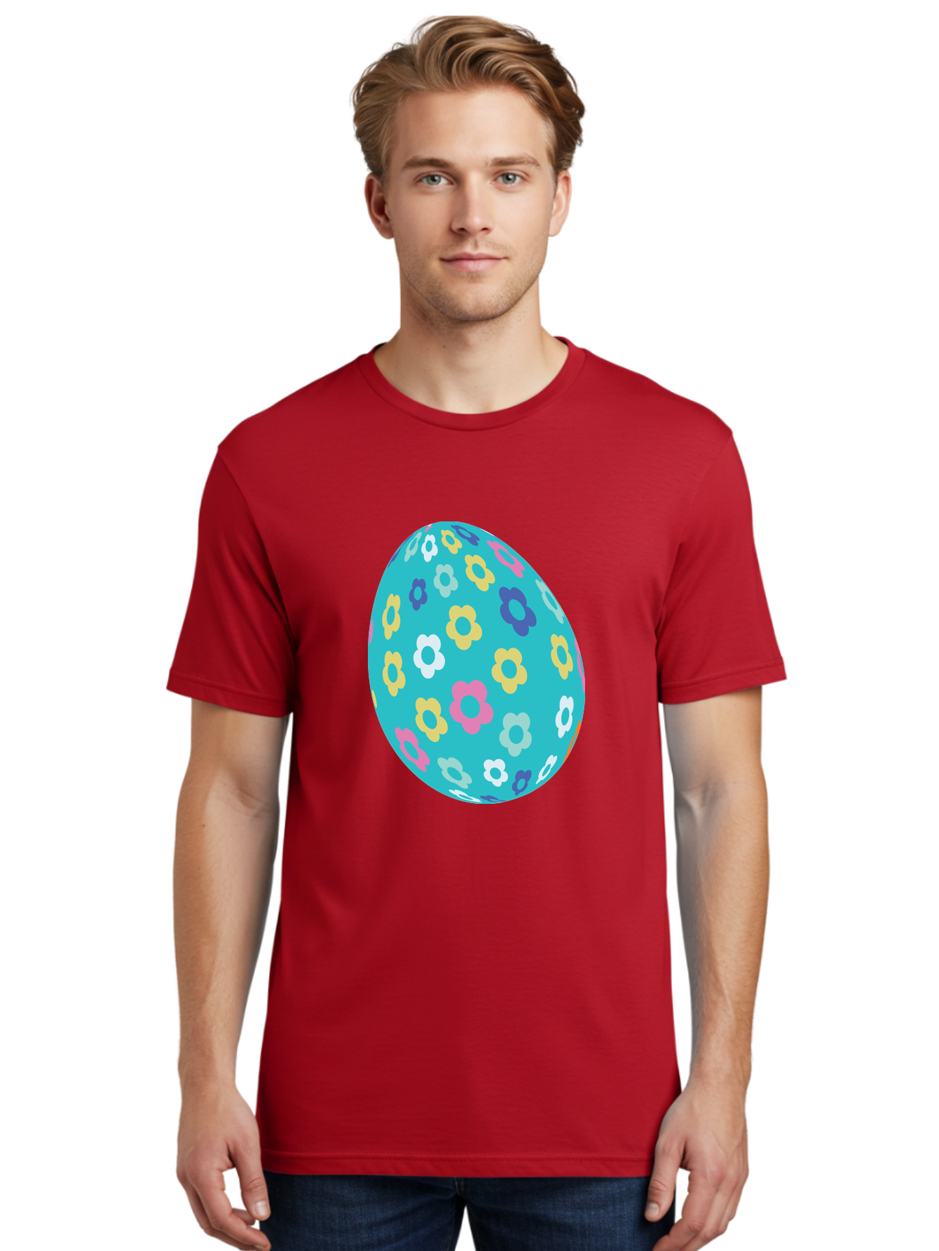 Easter-Egg-Flowers Men'S Graphic Tee, 100% Cotton, Comfortable Casual Summer Wear, Machine Washable, Easter Egg Decoration, Floral Pattern, Colorful Flowers, Pastel Colors, Spring Theme, Easter Celebration, Festive Design, Decorative Egg, Aac675