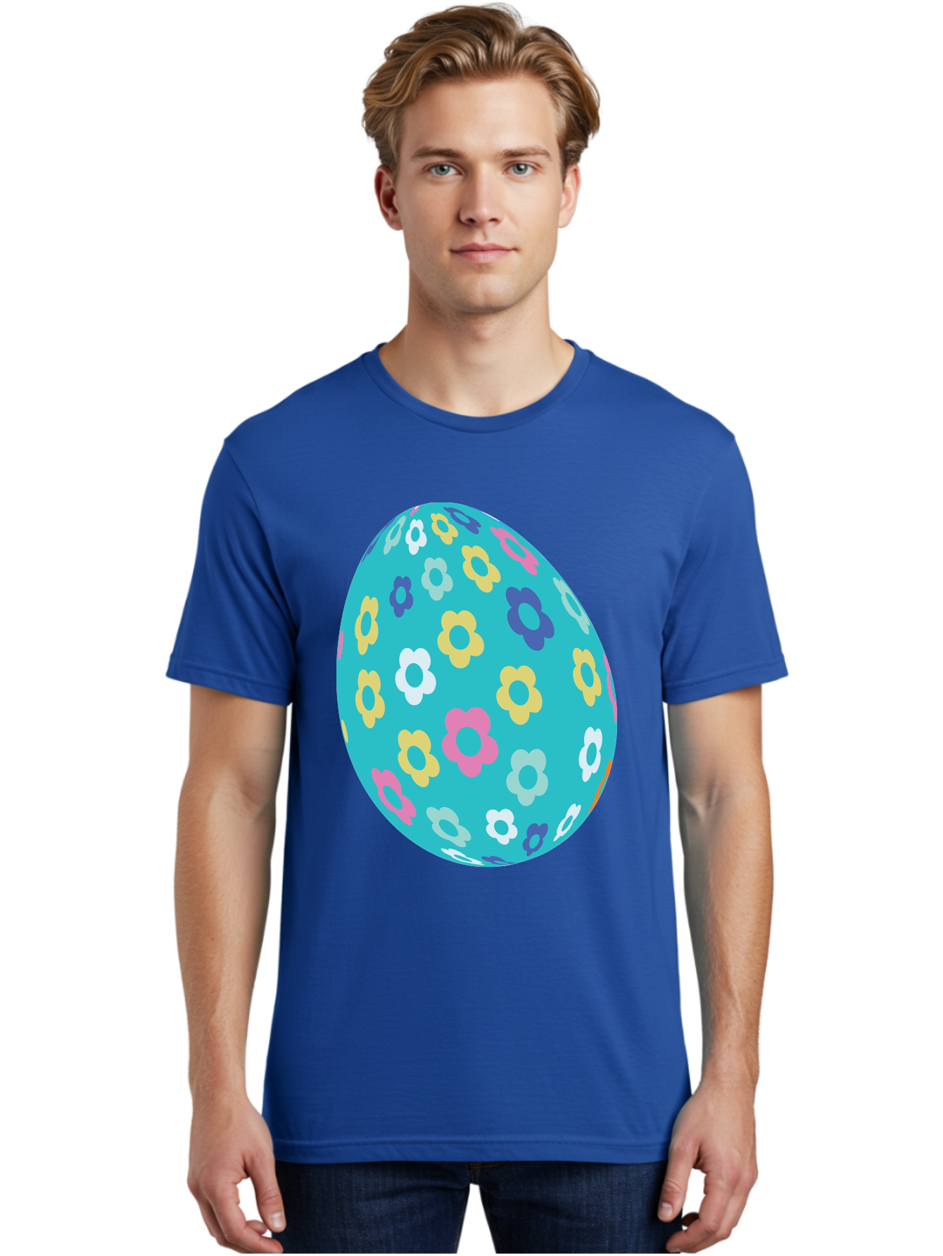 Easter-Egg-Flowers Men'S Graphic Tee, 100% Cotton, Comfortable Casual Summer Wear, Machine Washable, Easter Egg Decoration, Floral Pattern, Colorful Flowers, Pastel Colors, Spring Theme, Easter Celebration, Festive Design, Decorative Egg, Aac675