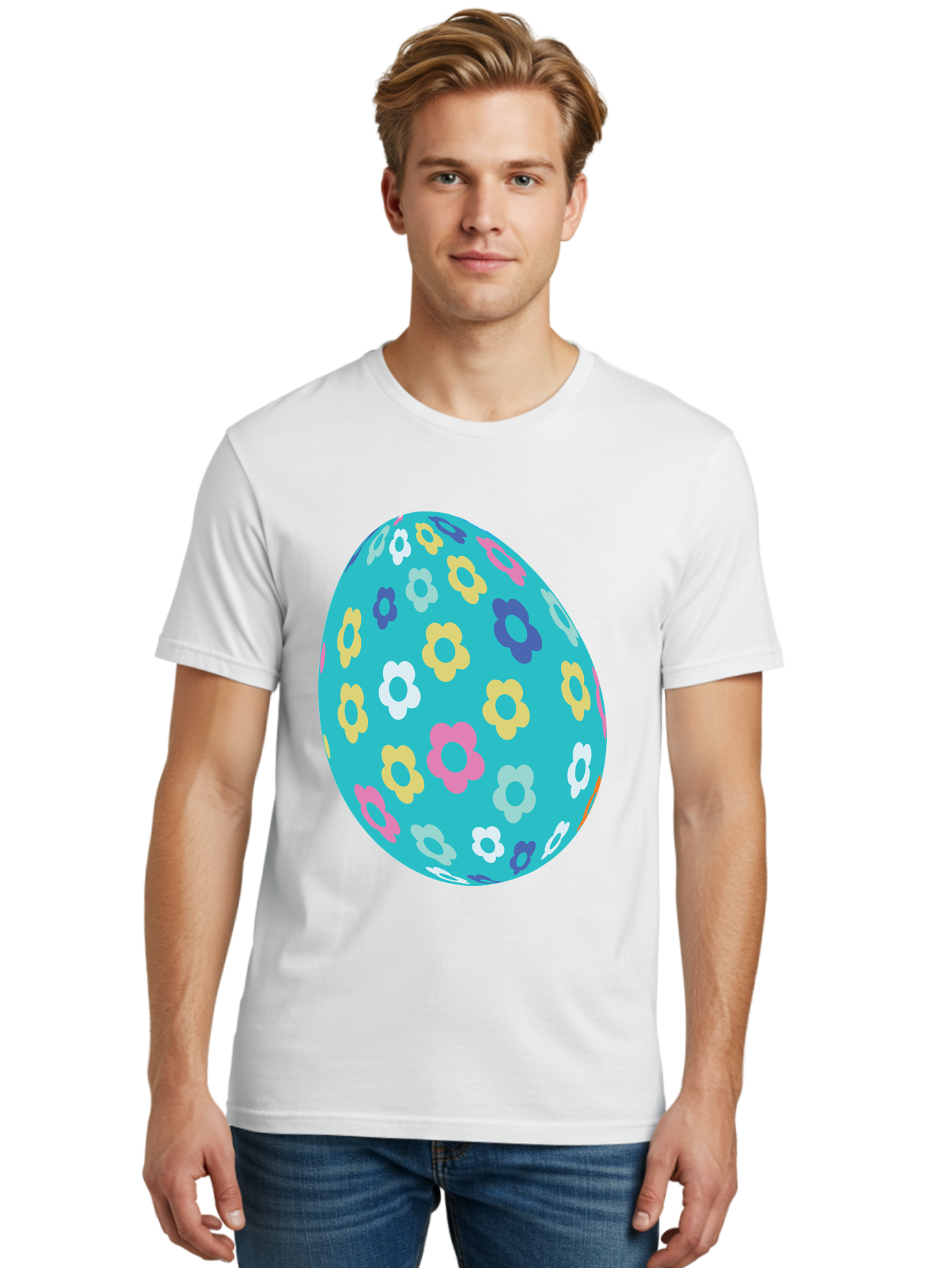 Easter-Egg-Flowers Men'S Graphic Tee, 100% Cotton, Comfortable Casual Summer Wear, Machine Washable, Easter Egg Decoration, Floral Pattern, Colorful Flowers, Pastel Colors, Spring Theme, Easter Celebration, Festive Design, Decorative Egg, Aac675