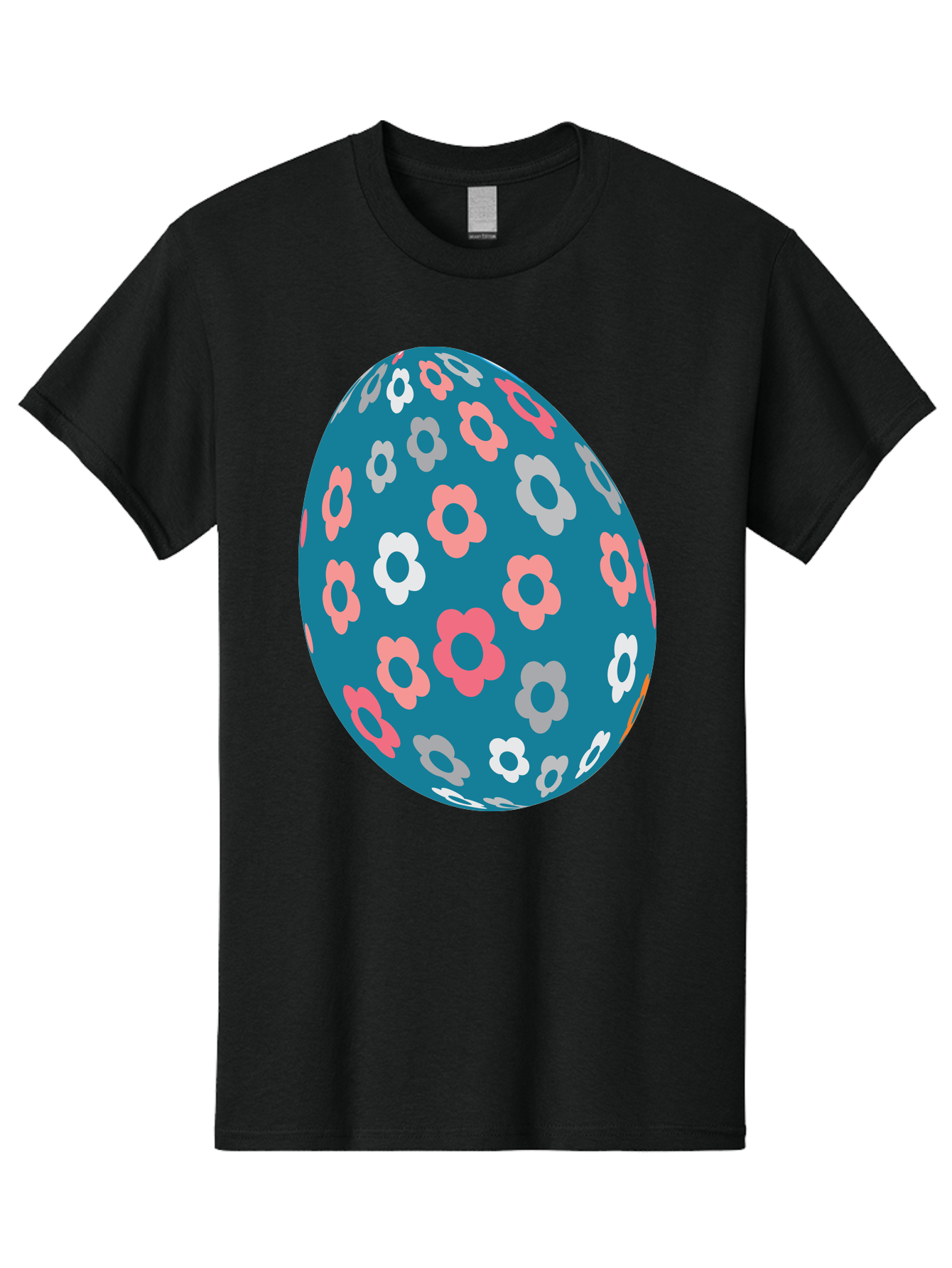 Easter-Egg Men'S Graphic Tee, 100% Cotton, Comfortable Casual Summer Wear, Machine Washable, Blue Easter Egg, Floral Pattern, Pink And White Flowers, Spring Decoration, Easter Egg Decoration, Digital Illustration, Easter Theme, Aac676