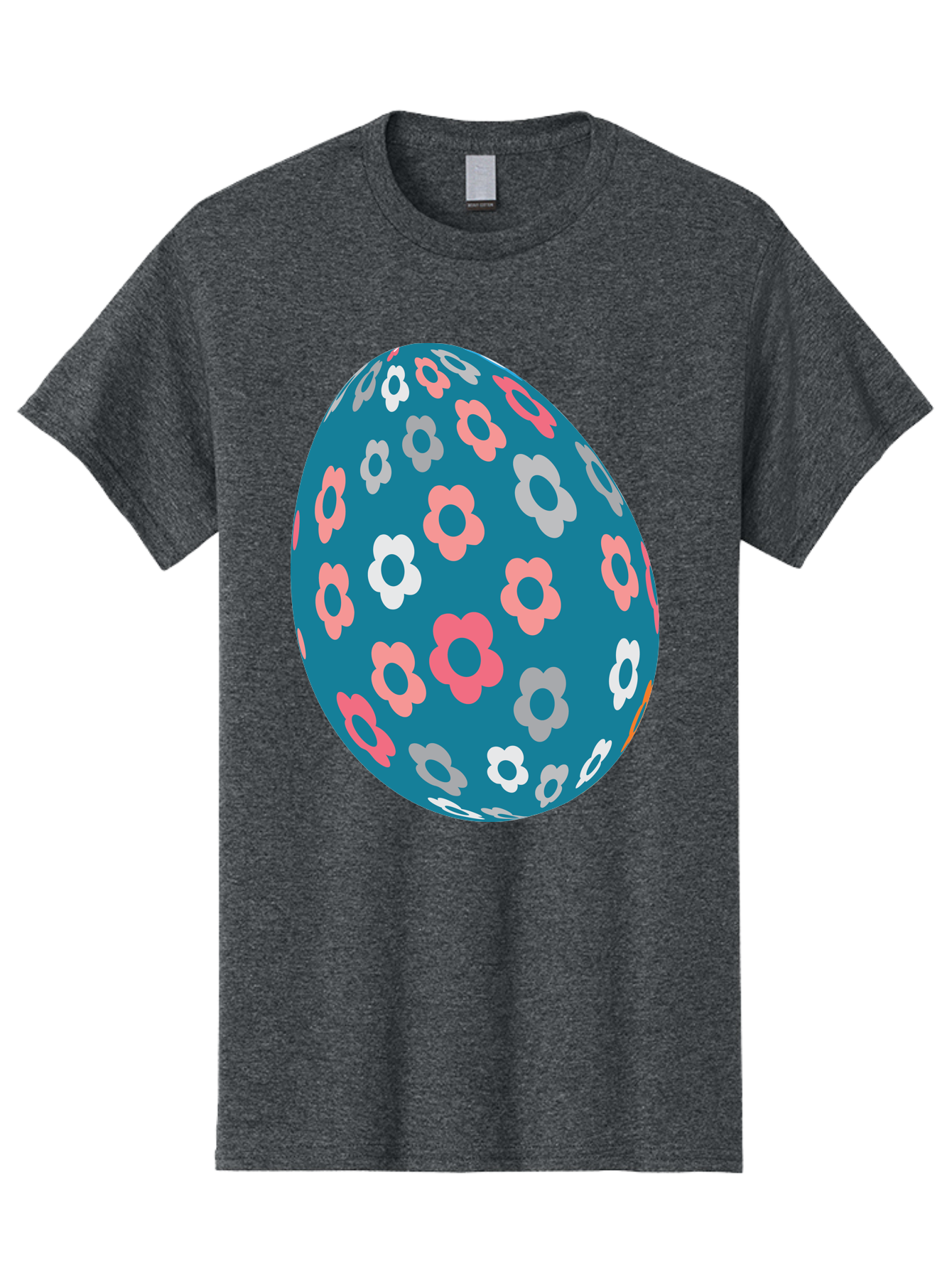 Easter-Egg Men'S Graphic Tee, 100% Cotton, Comfortable Casual Summer Wear, Machine Washable, Blue Easter Egg, Floral Pattern, Pink And White Flowers, Spring Decoration, Easter Egg Decoration, Digital Illustration, Easter Theme, Aac676