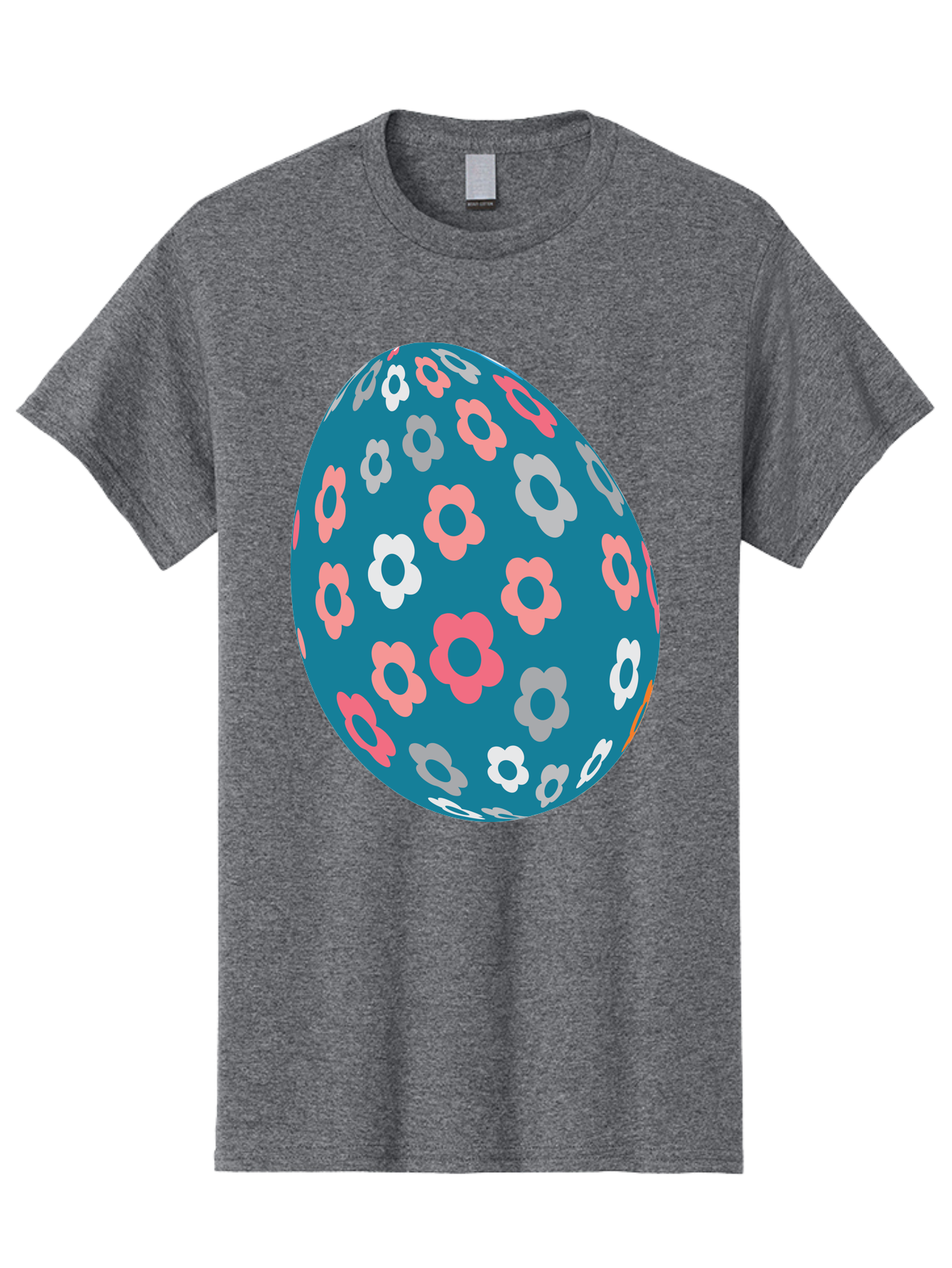 Easter-Egg Men'S Graphic Tee, 100% Cotton, Comfortable Casual Summer Wear, Machine Washable, Blue Easter Egg, Floral Pattern, Pink And White Flowers, Spring Decoration, Easter Egg Decoration, Digital Illustration, Easter Theme, Aac676