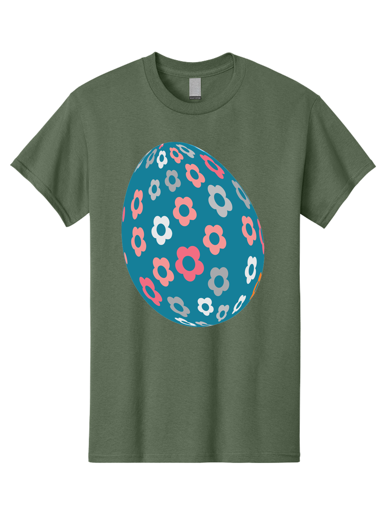 Easter-Egg Men'S Graphic Tee, 100% Cotton, Comfortable Casual Summer Wear, Machine Washable, Blue Easter Egg, Floral Pattern, Pink And White Flowers, Spring Decoration, Easter Egg Decoration, Digital Illustration, Easter Theme, Aac676