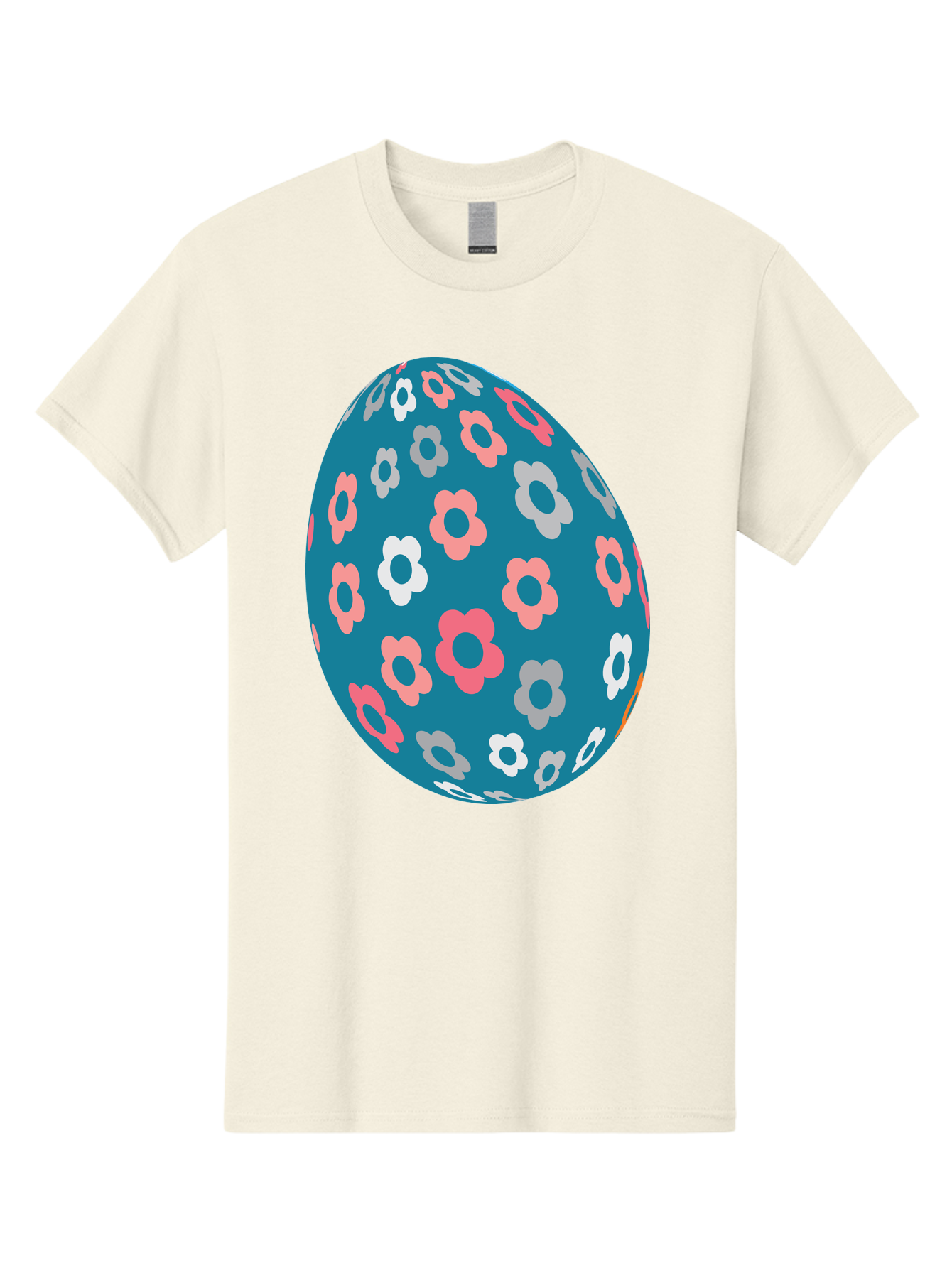 Easter-Egg Men'S Graphic Tee, 100% Cotton, Comfortable Casual Summer Wear, Machine Washable, Blue Easter Egg, Floral Pattern, Pink And White Flowers, Spring Decoration, Easter Egg Decoration, Digital Illustration, Easter Theme, Aac676