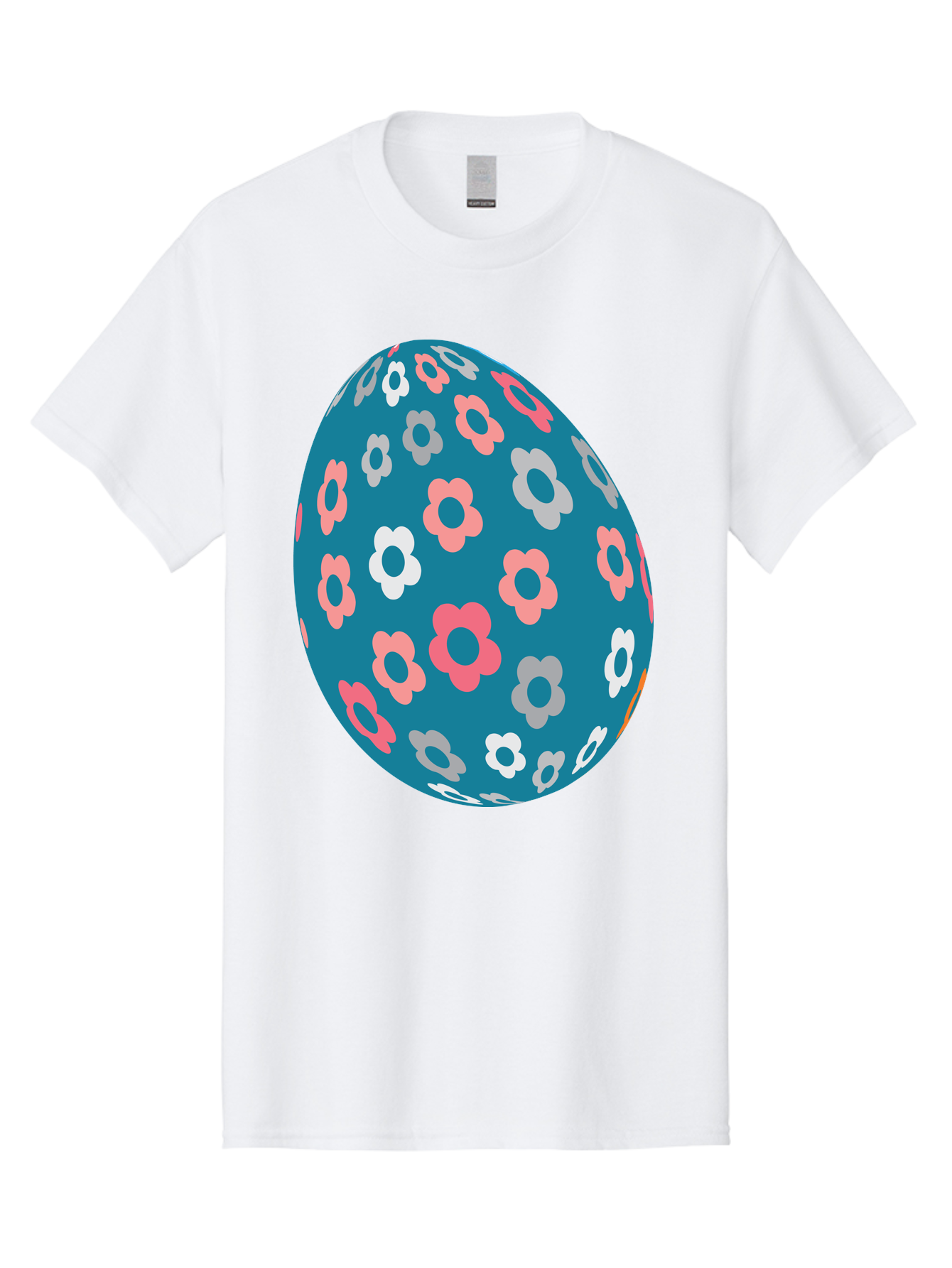 Easter-Egg Men'S Graphic Tee, 100% Cotton, Comfortable Casual Summer Wear, Machine Washable, Blue Easter Egg, Floral Pattern, Pink And White Flowers, Spring Decoration, Easter Egg Decoration, Digital Illustration, Easter Theme, Aac676