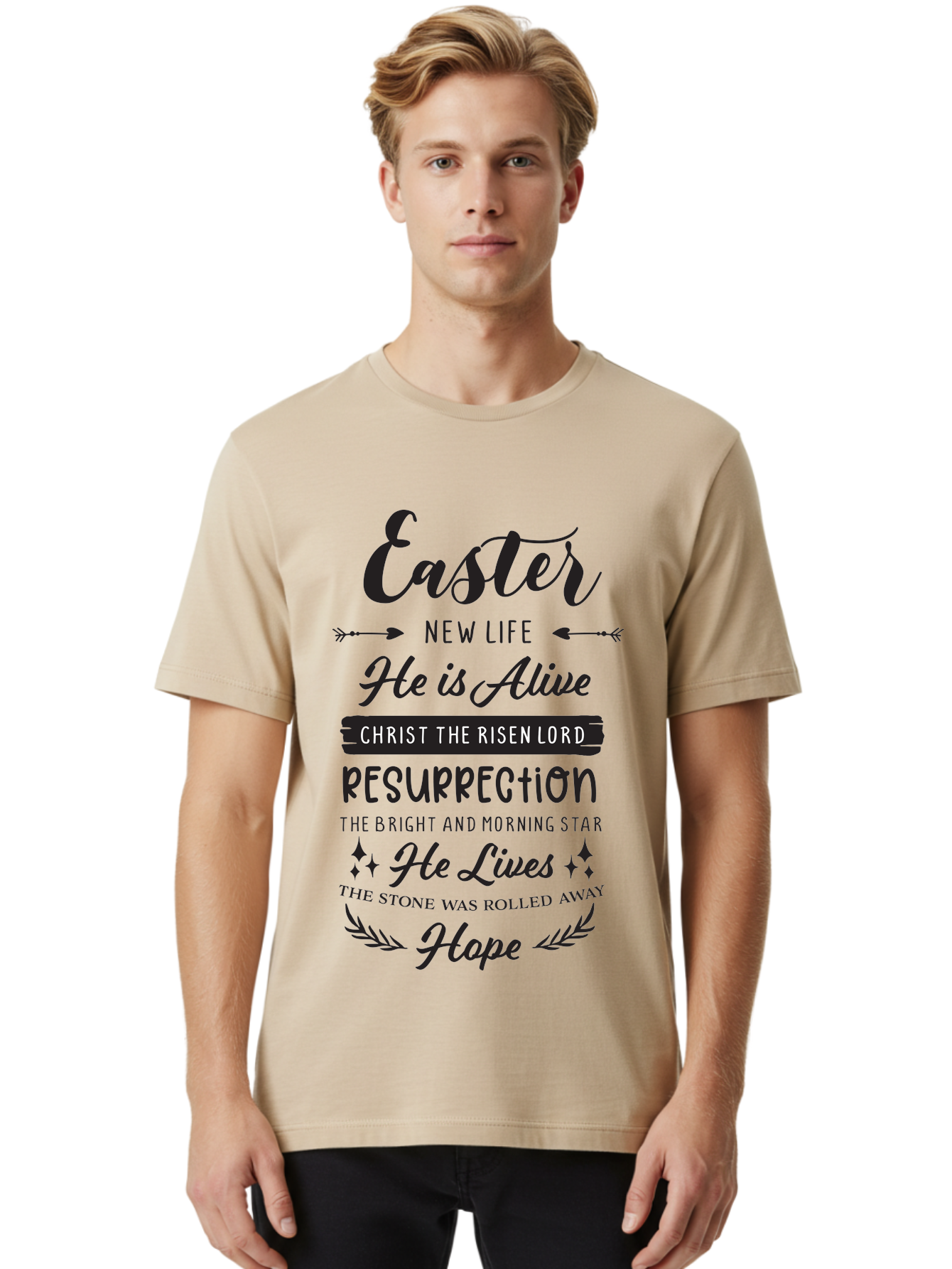 Easter Men'S Graphic Tee, 100% Cotton, Comfortable Casual Summer Wear, Machine Washable, Easter Message, He Is Alive, Christ The Risen Lord, Resurrection, New Life, Hope, Christian Faith, Biblical Scripture, Inspirational Quote, Aac678