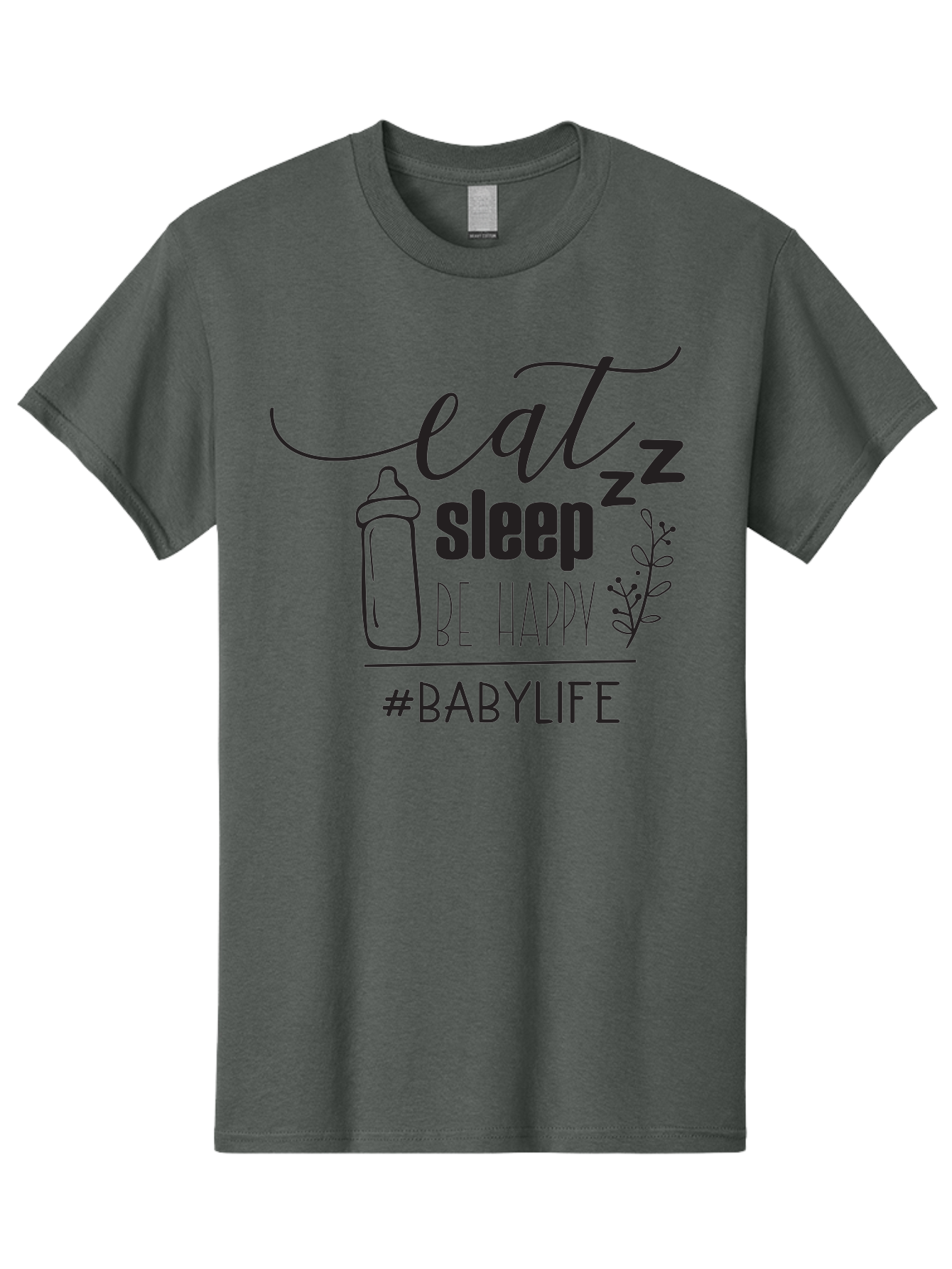 Eat-Sleep-Be-Happy Men'S Graphic Tee, 100% Cotton, Comfortable Casual Summer Wear, Machine Washable, Baby Bottle, Eat Sleep Be Happy, Baby Life, Newborn Care, Parenting Tips, Baby Essentials, Hashtag Babylife, Simple Design, Minimalist Style Aac681