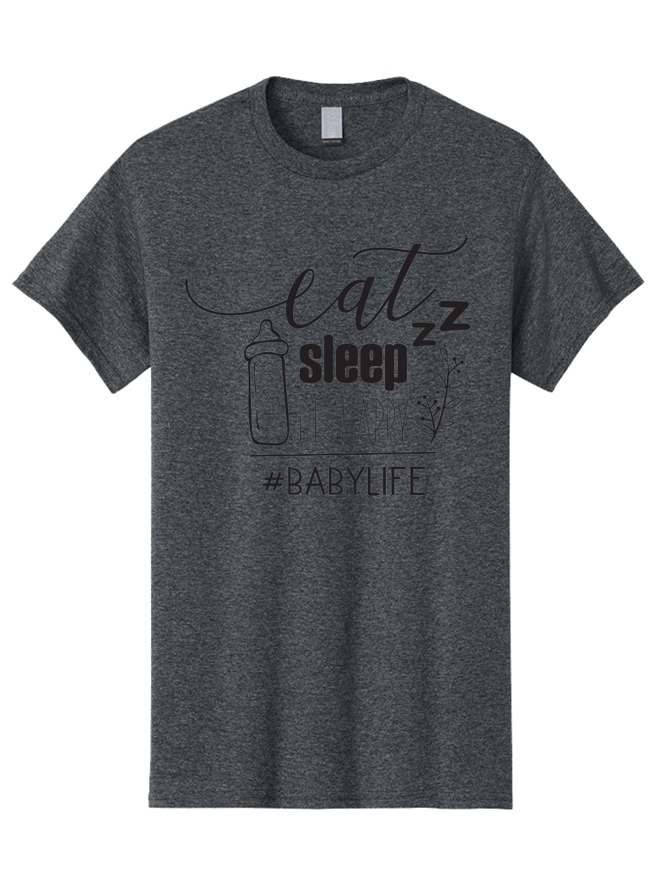 Eat-Sleep-Be-Happy Men'S Graphic Tee, 100% Cotton, Comfortable Casual Summer Wear, Machine Washable, Baby Bottle, Eat Sleep Be Happy, Baby Life, Newborn Care, Parenting Tips, Baby Essentials, Hashtag Babylife, Simple Design, Minimalist Style Aac681
