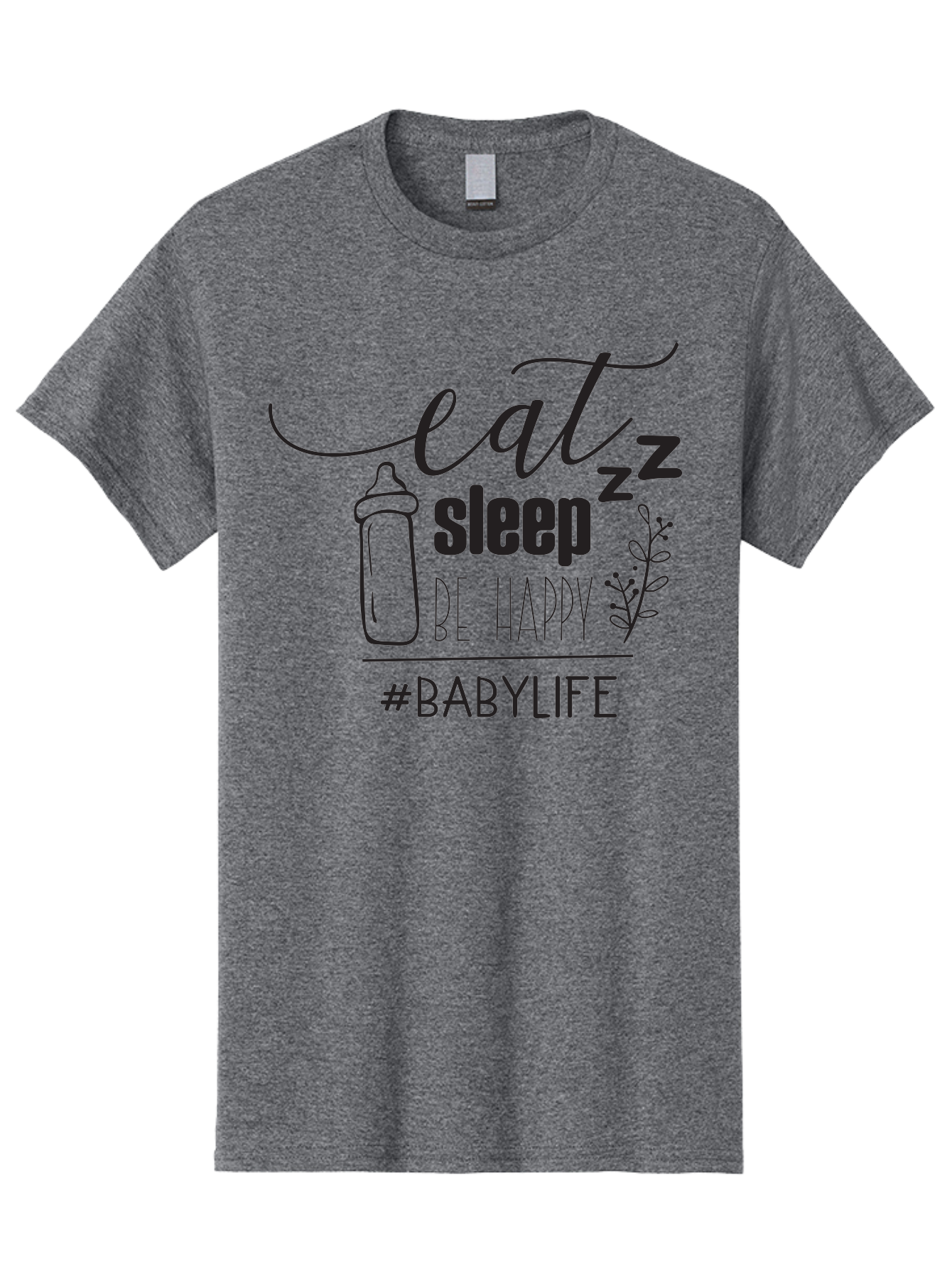 Eat-Sleep-Be-Happy Men'S Graphic Tee, 100% Cotton, Comfortable Casual Summer Wear, Machine Washable, Baby Bottle, Eat Sleep Be Happy, Baby Life, Newborn Care, Parenting Tips, Baby Essentials, Hashtag Babylife, Simple Design, Minimalist Style Aac681