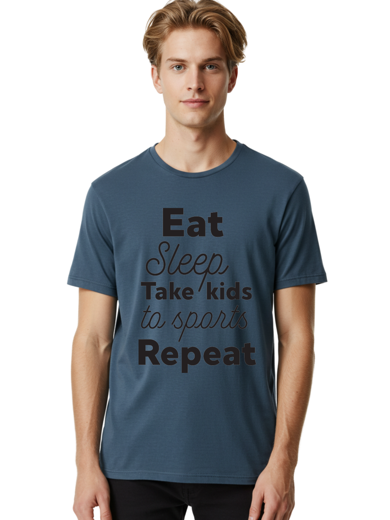 Eat-Sleep-Take-Kids-To-Sports-Repeat Men'S Graphic Tee, 100% Cotton, Comfortable Casual Summer Wear, Machine Washable, Busy Parents, Parenting Life, Family Activities, Kids Sports, Daily Routine, Parenting Humor, Eat Sleep Repeat Aac682