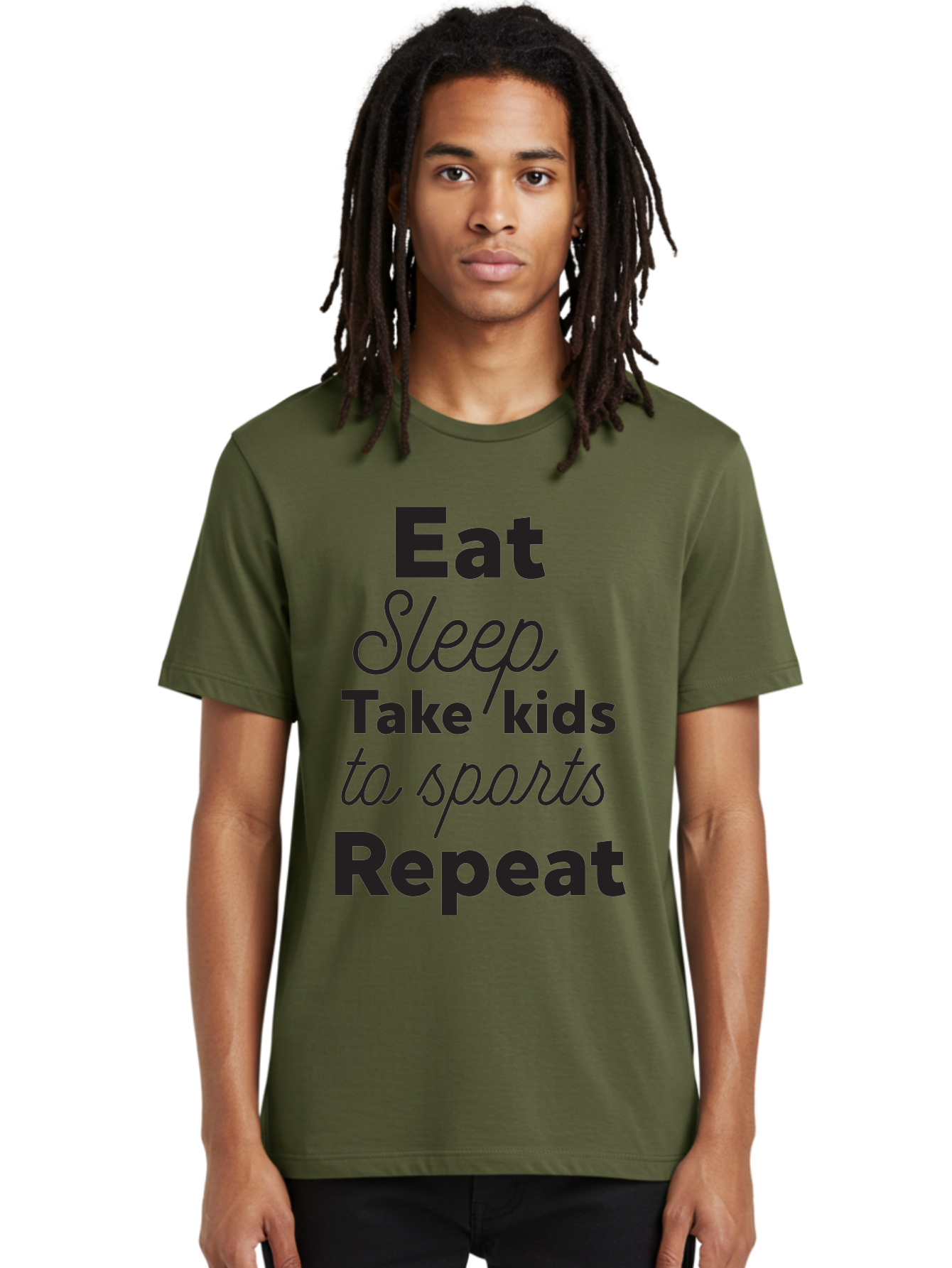 Eat-Sleep-Take-Kids-To-Sports-Repeat Men'S Graphic Tee, 100% Cotton, Comfortable Casual Summer Wear, Machine Washable, Busy Parents, Parenting Life, Family Activities, Kids Sports, Daily Routine, Parenting Humor, Eat Sleep Repeat Aac682