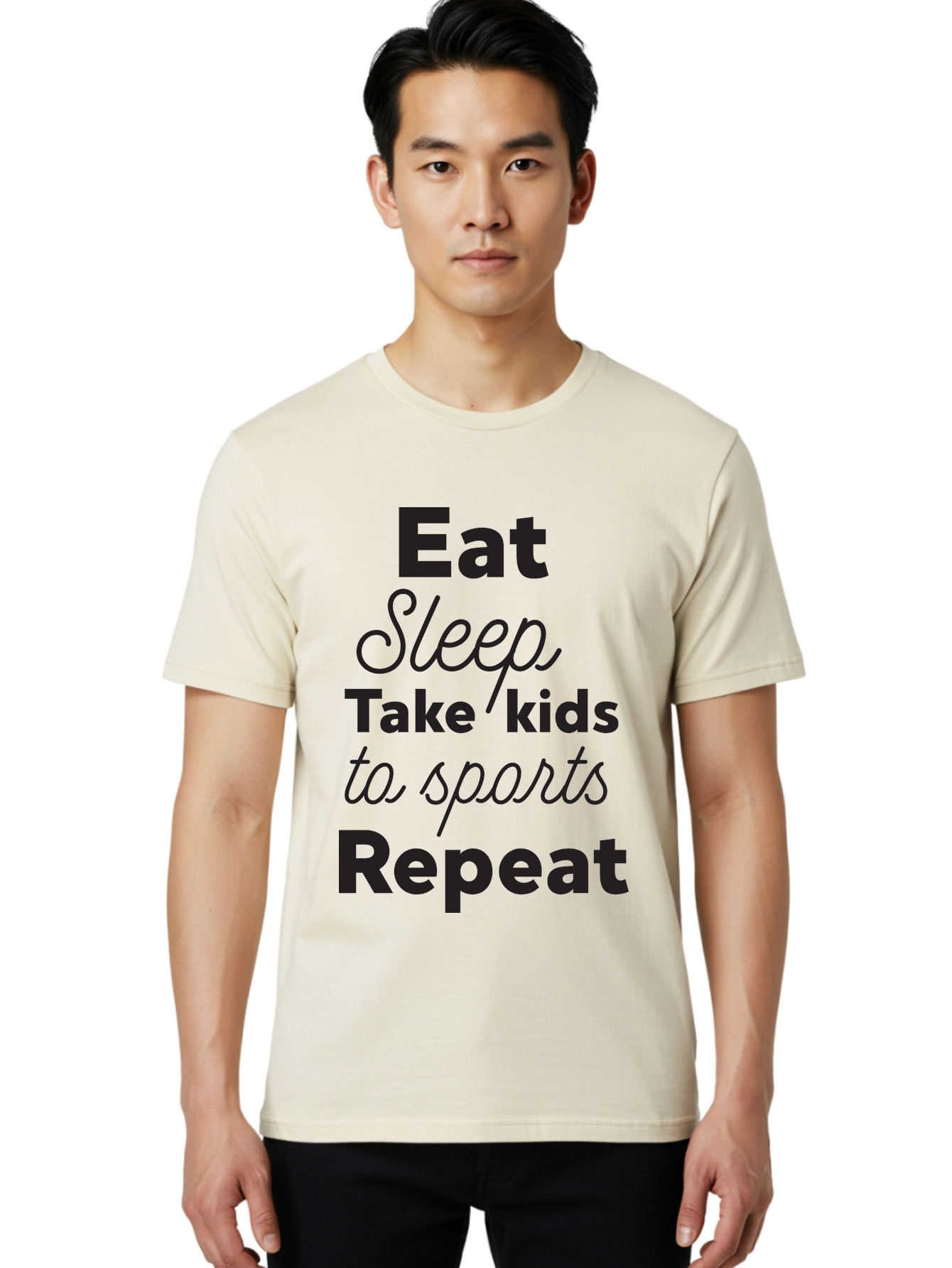 Eat-Sleep-Take-Kids-To-Sports-Repeat Men'S Graphic Tee, 100% Cotton, Comfortable Casual Summer Wear, Machine Washable, Busy Parents, Parenting Life, Family Activities, Kids Sports, Daily Routine, Parenting Humor, Eat Sleep Repeat Aac682