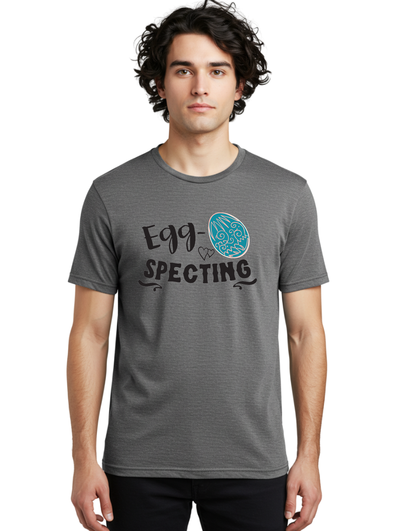 Egg-Specting Men'S Graphic Tee, 100% Cotton, Comfortable Casual Summer Wear, Machine Washable, Easter Egg, Egg Expecting, Cute Designs, Playful Graphics, Decorative Egg, Heart Symbol, Easter Theme, Spring Vibes, Baby Announcement Aac683