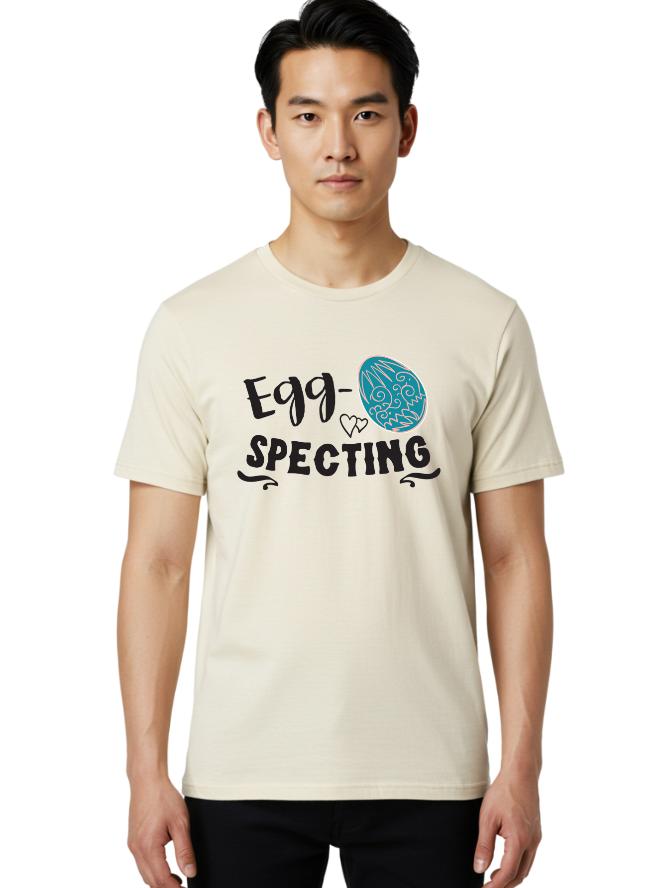 Egg-Specting Men'S Graphic Tee, 100% Cotton, Comfortable Casual Summer Wear, Machine Washable, Easter Egg, Egg Expecting, Cute Designs, Playful Graphics, Decorative Egg, Heart Symbol, Easter Theme, Spring Vibes, Baby Announcement Aac683