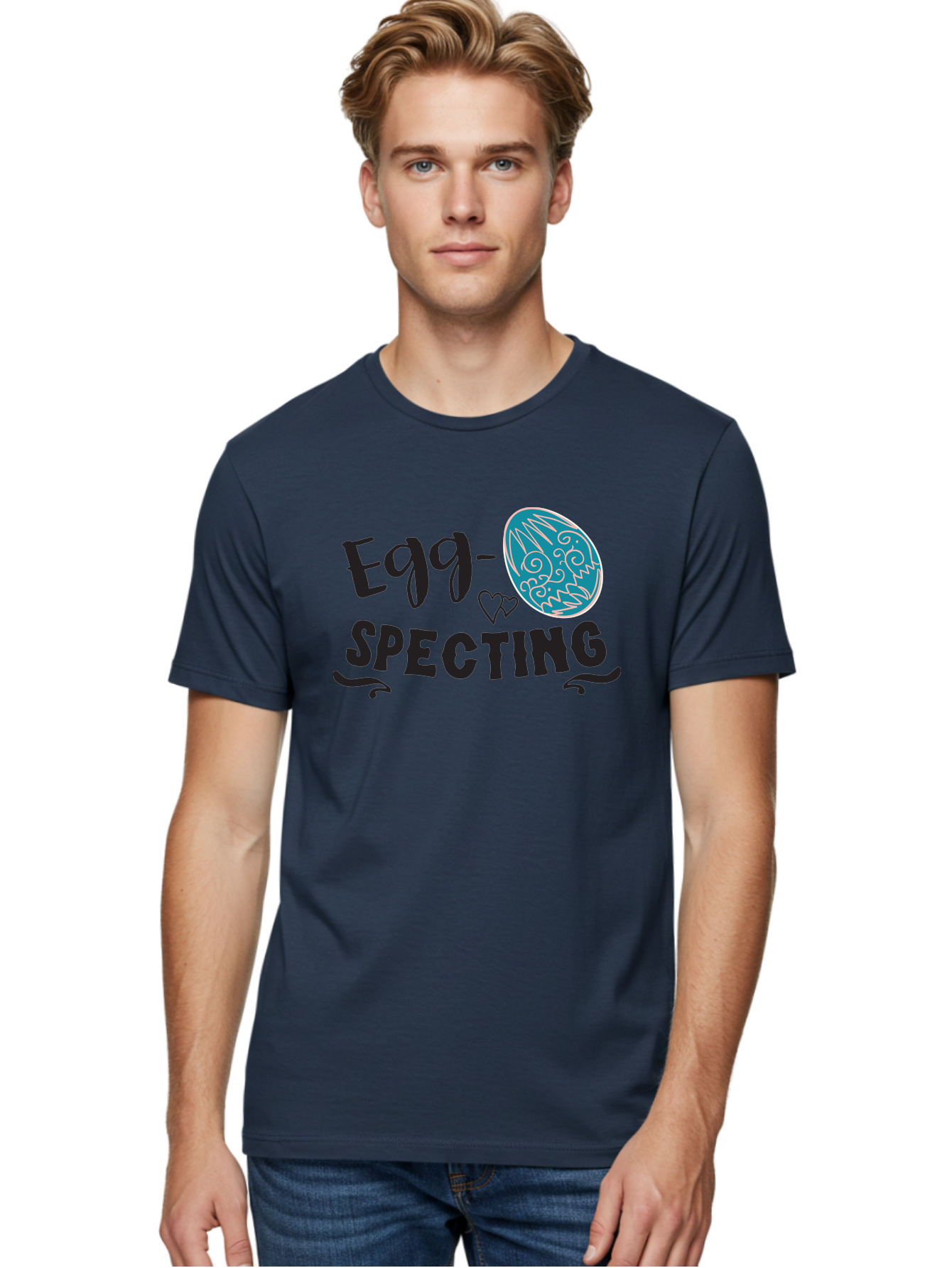 Egg-Specting Men'S Graphic Tee, 100% Cotton, Comfortable Casual Summer Wear, Machine Washable, Easter Egg, Egg Expecting, Cute Designs, Playful Graphics, Decorative Egg, Heart Symbol, Easter Theme, Spring Vibes, Baby Announcement Aac683