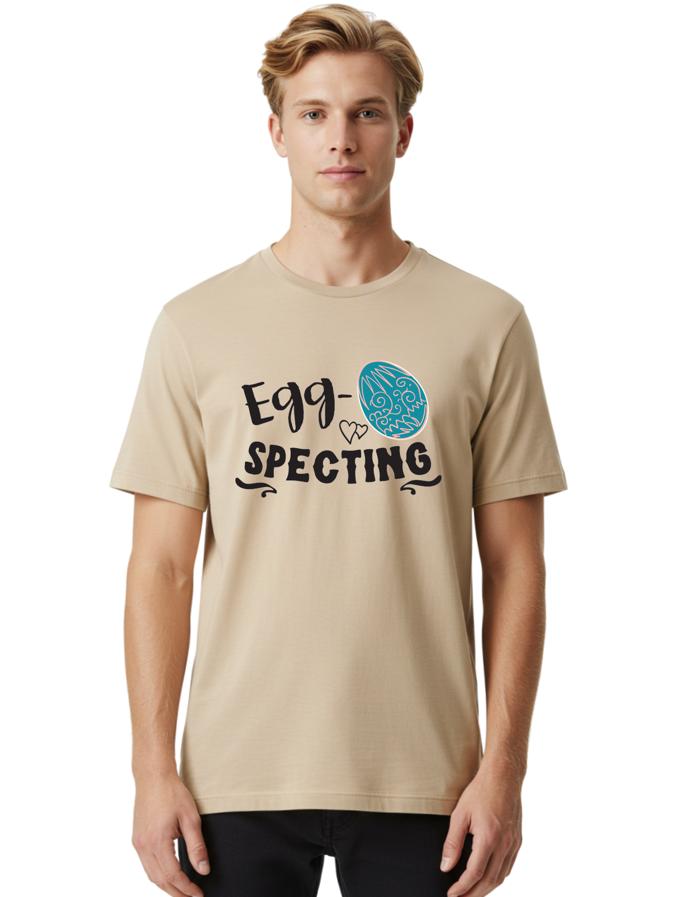 Egg-Specting Men'S Graphic Tee, 100% Cotton, Comfortable Casual Summer Wear, Machine Washable, Easter Egg, Egg Expecting, Cute Designs, Playful Graphics, Decorative Egg, Heart Symbol, Easter Theme, Spring Vibes, Baby Announcement Aac683
