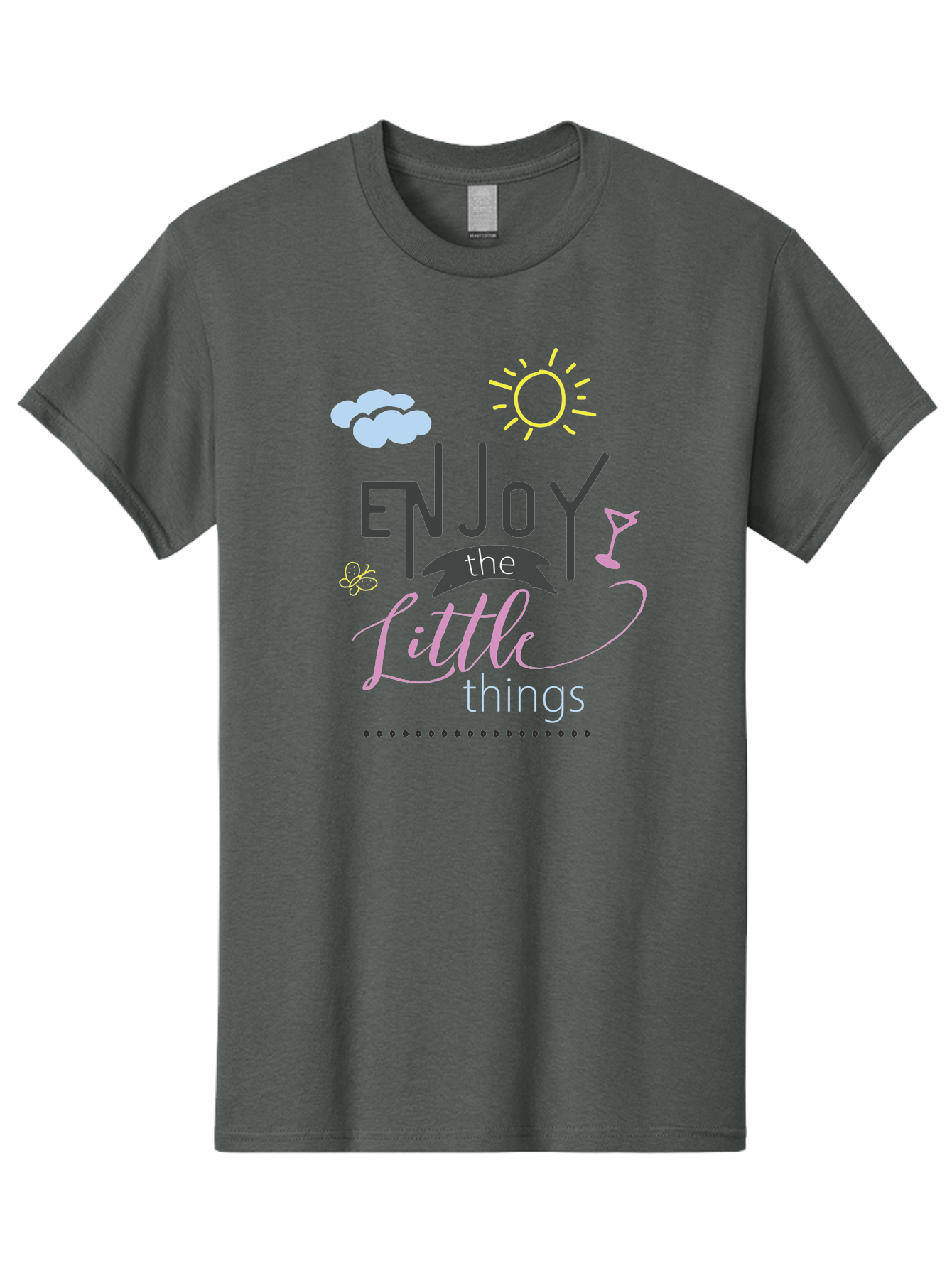 Enjoy-The-Little-Things Men'S Graphic Tee, 100% Cotton, Comfortable Casual Summer Wear, Machine Washable, Inspirational Quote, Motivational Phrase, Enjoy The Little Things, Positive Vibes, Happy Feelings, Sunshine, Cocktail, Relaxation, Aac687
